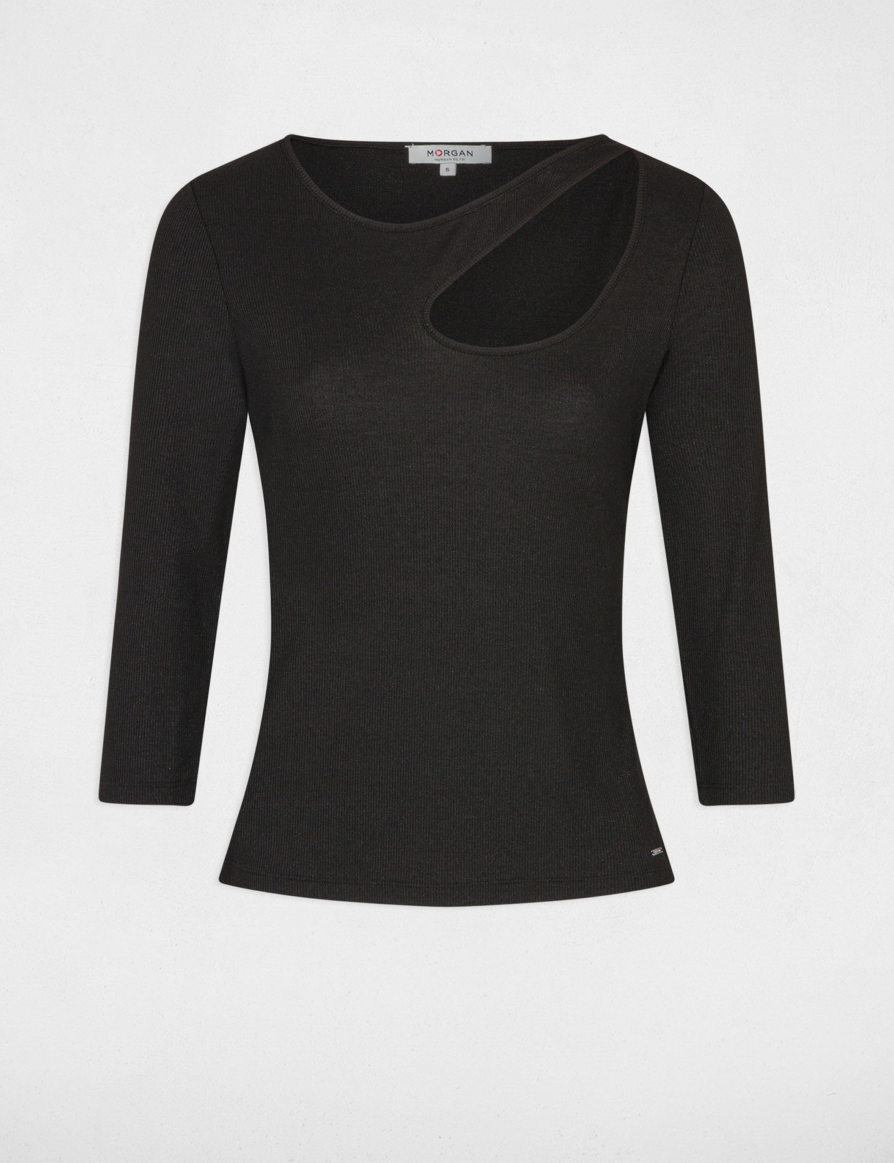 T-shirt manches 3/4 ouverture noir femme