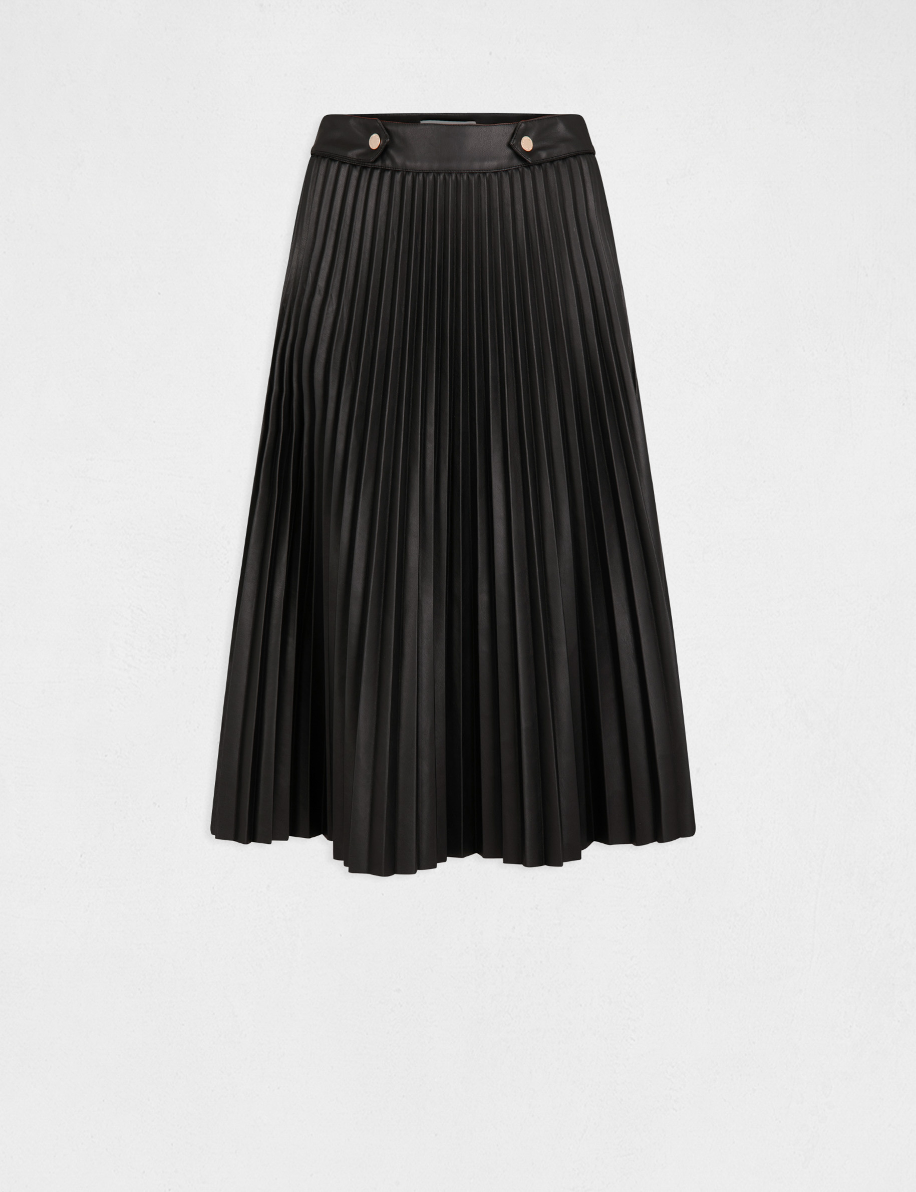 Jupe evasee plissee simili cuir noir femme Morgan