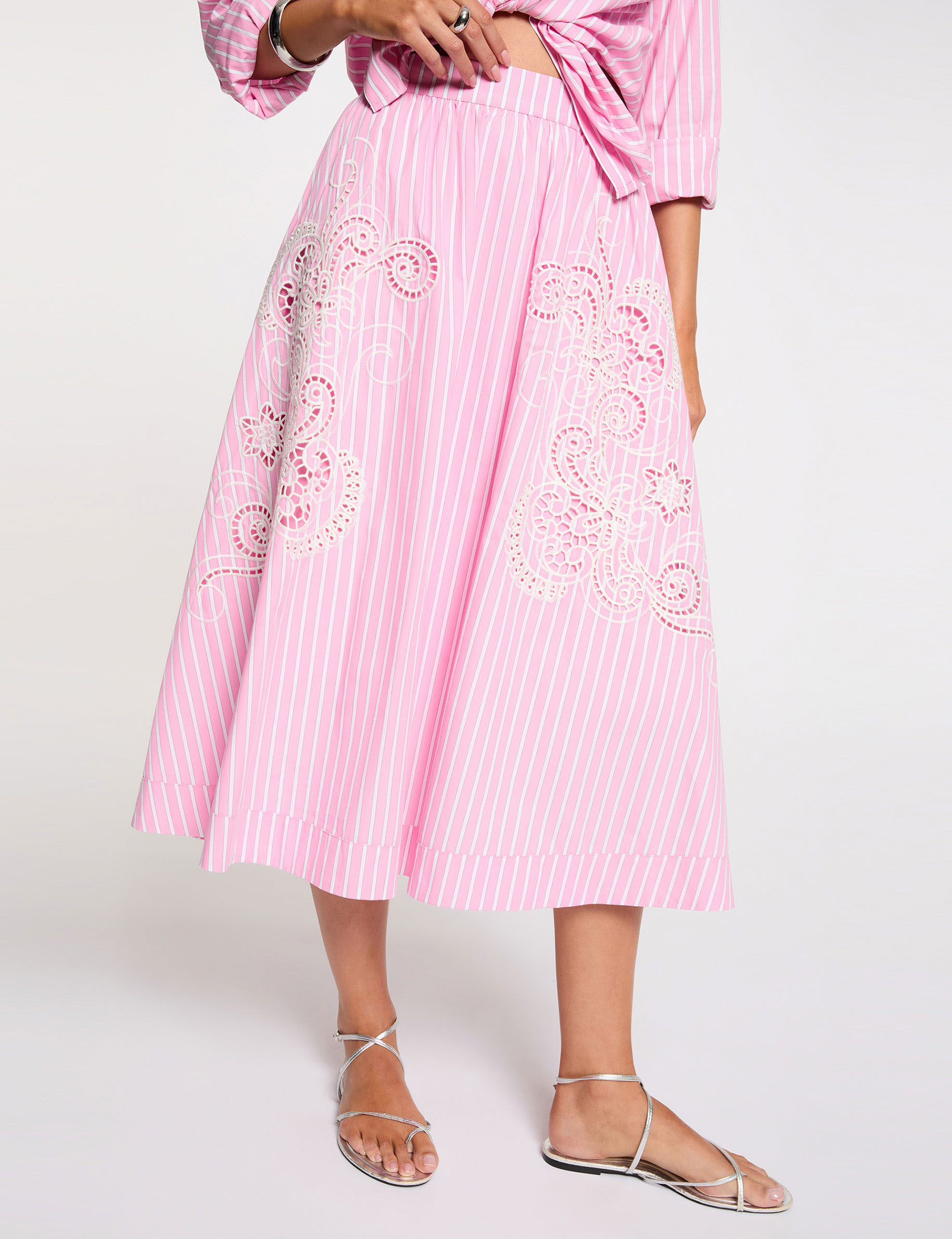 Jupe longue &eacute;vas&eacute;e rose femme
