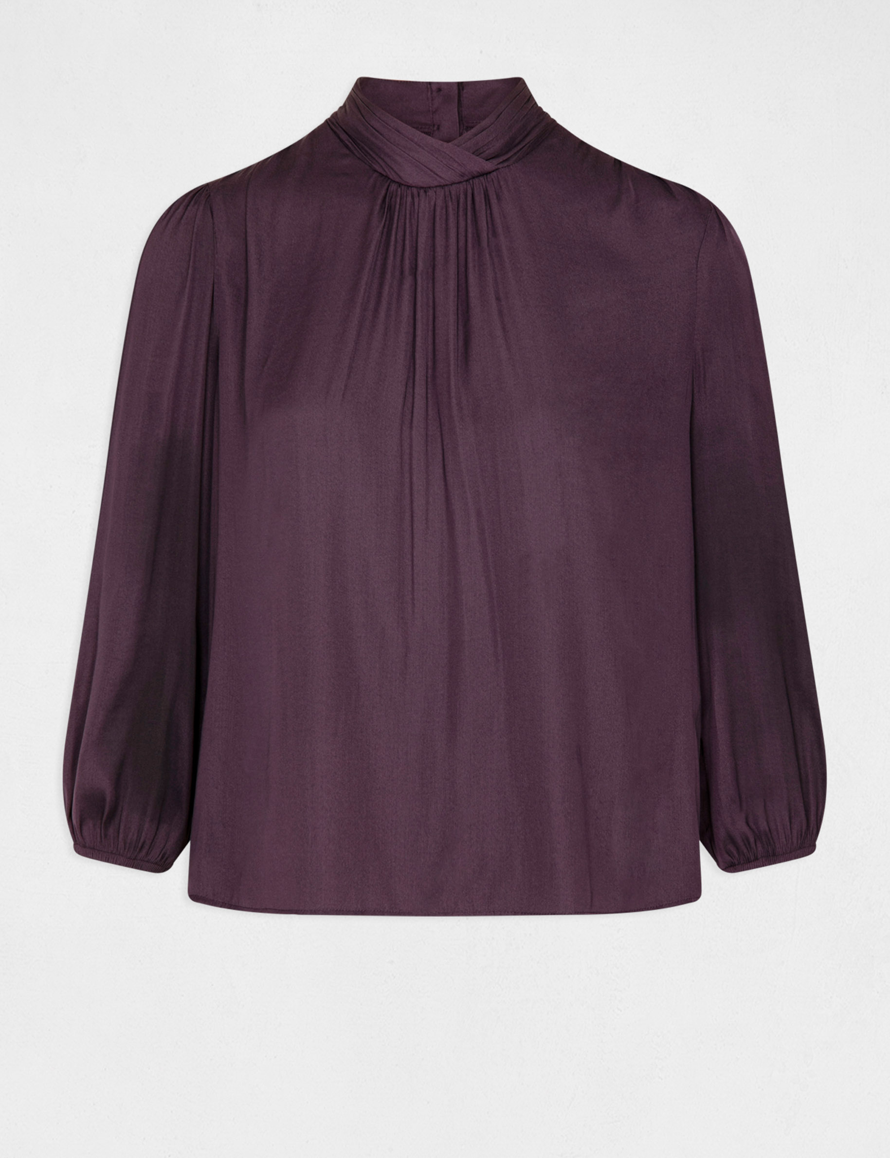 Blouse manches 3/4 satinée prune femme Blouse manches 3/4 satinée prune femme