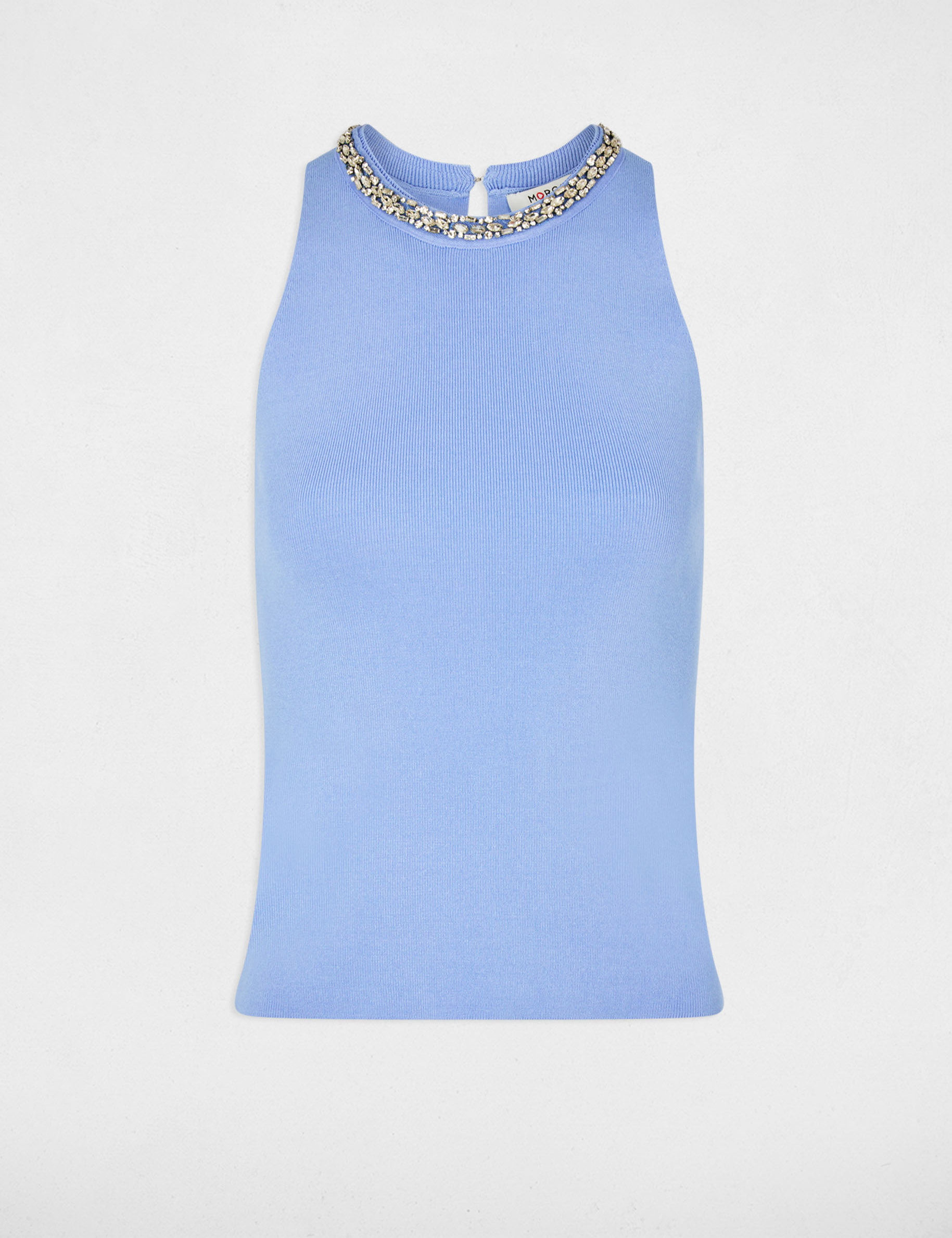 Debardeur ajust&eacute; strass bleu femme
