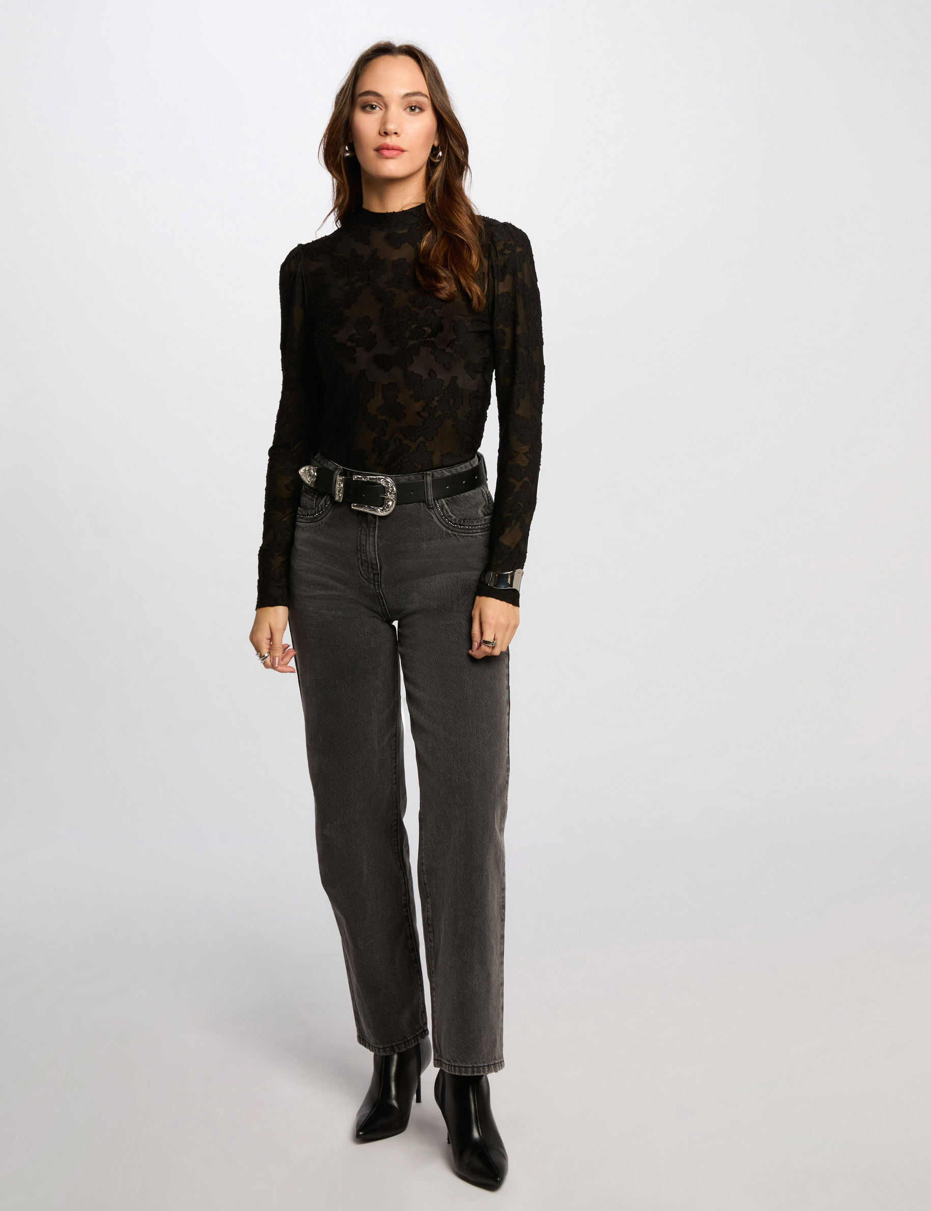 t shirt manches longues noir femme T-shirt manches longues noir femme