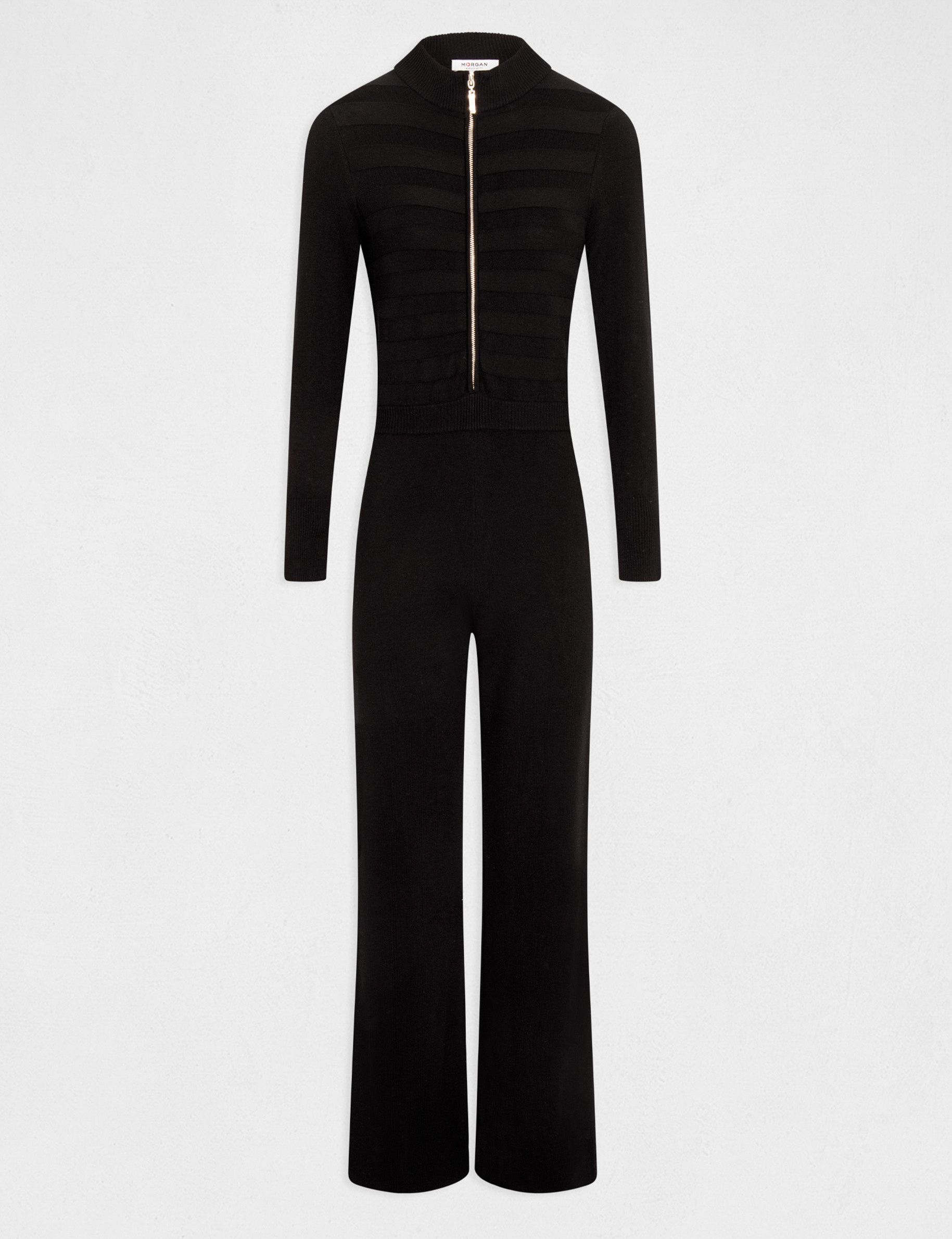 combinaison tricot droite zippee noir femme Combinaison tricot droite zippée noir femme