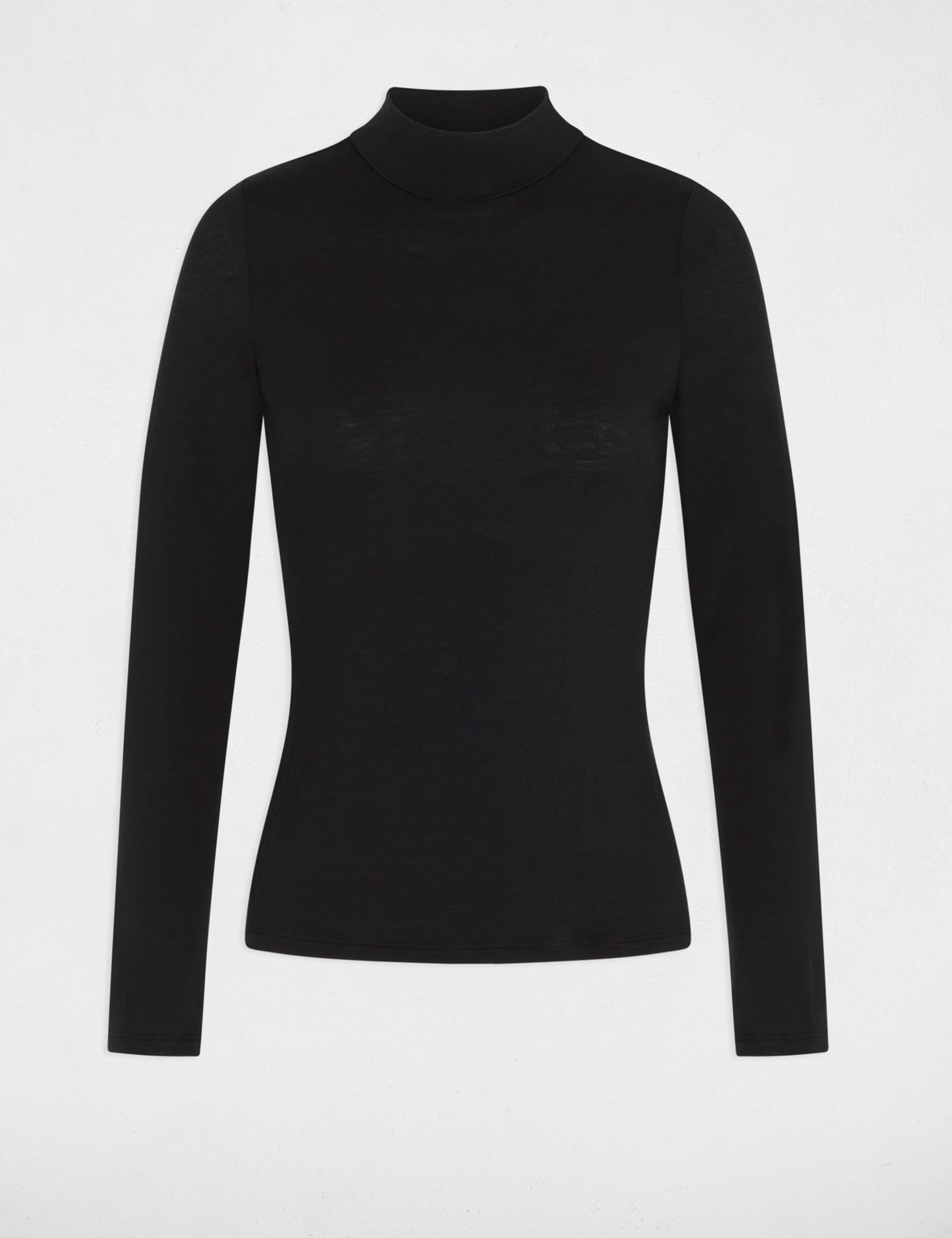 T-shirt col montant manches longues noir femme