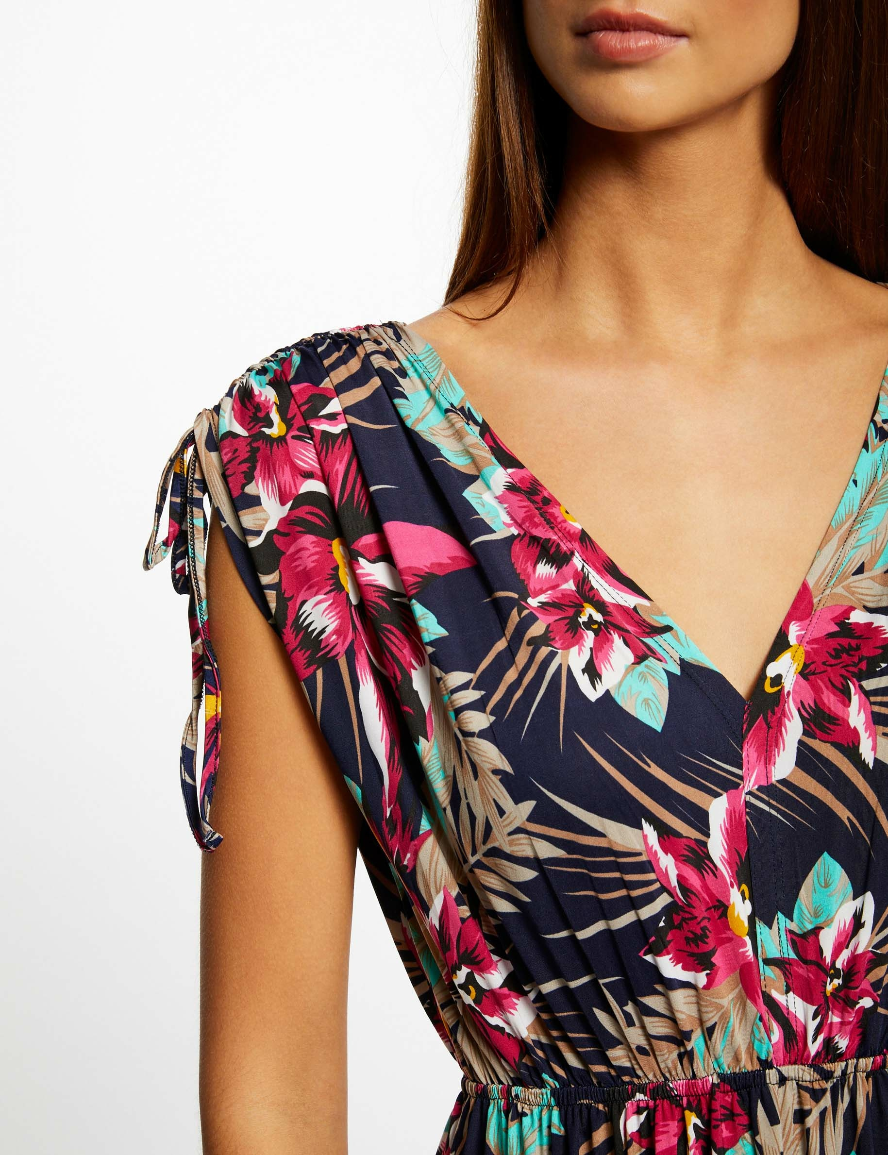 Robe longue droite imprim floral marine femme Morgan