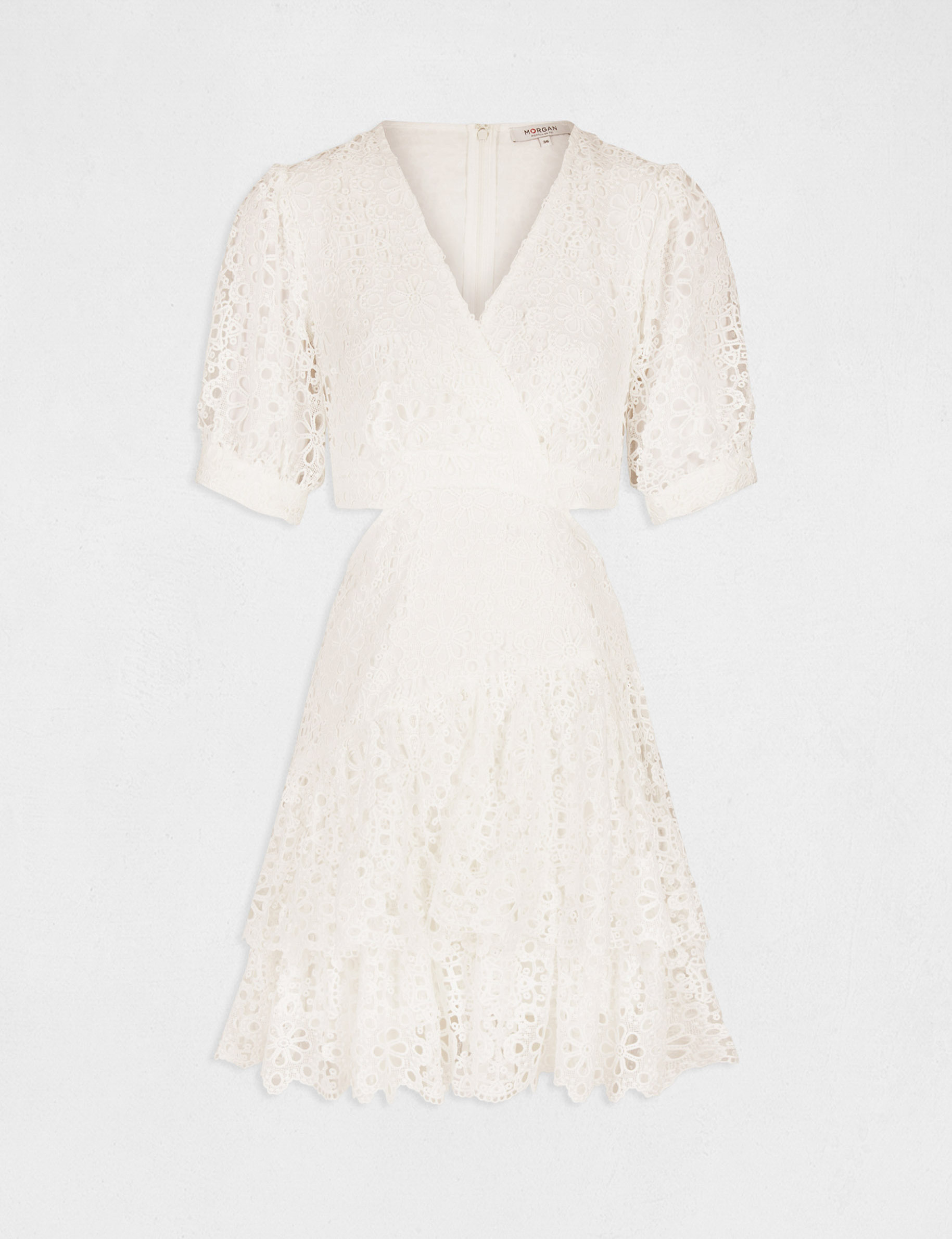 Robe trapèze broderie anglaise ecru femme Robe trapèze broderie anglaise ecru femme