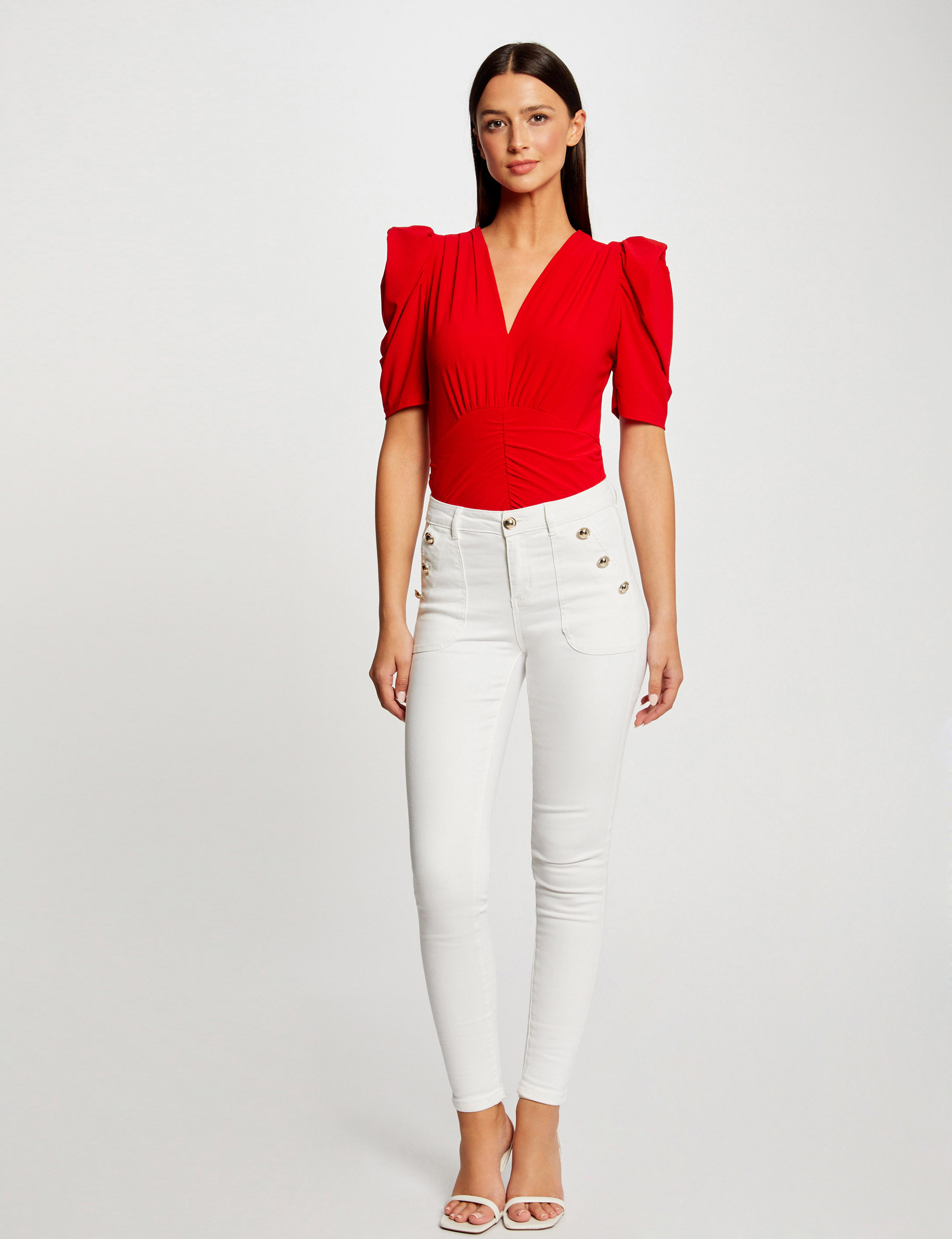 T-shirt manches courtes froncé rouge femme T-shirt manches courtes froncé rouge femme