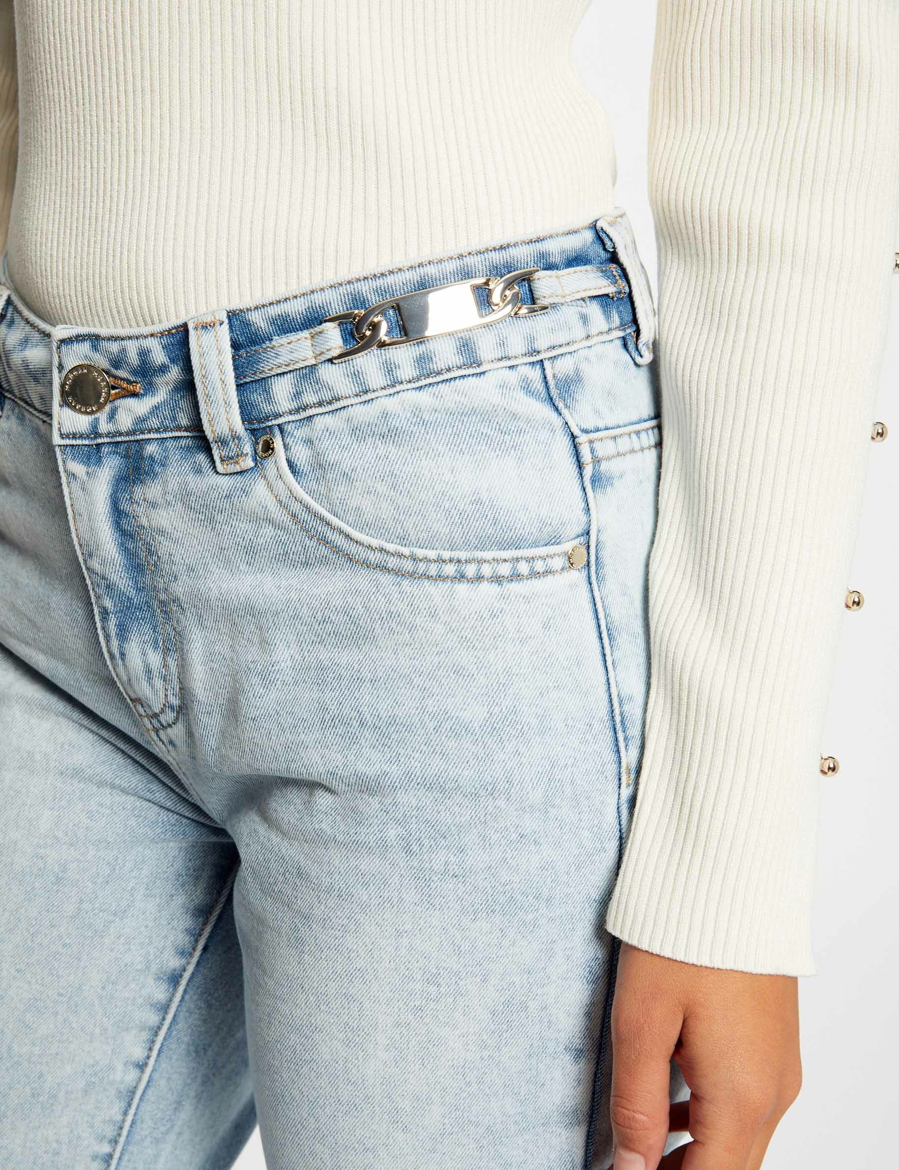 jeans droit avec ornements metalliques jean bleached femme Jeans droit avec ornements métalliques jean bleached femme