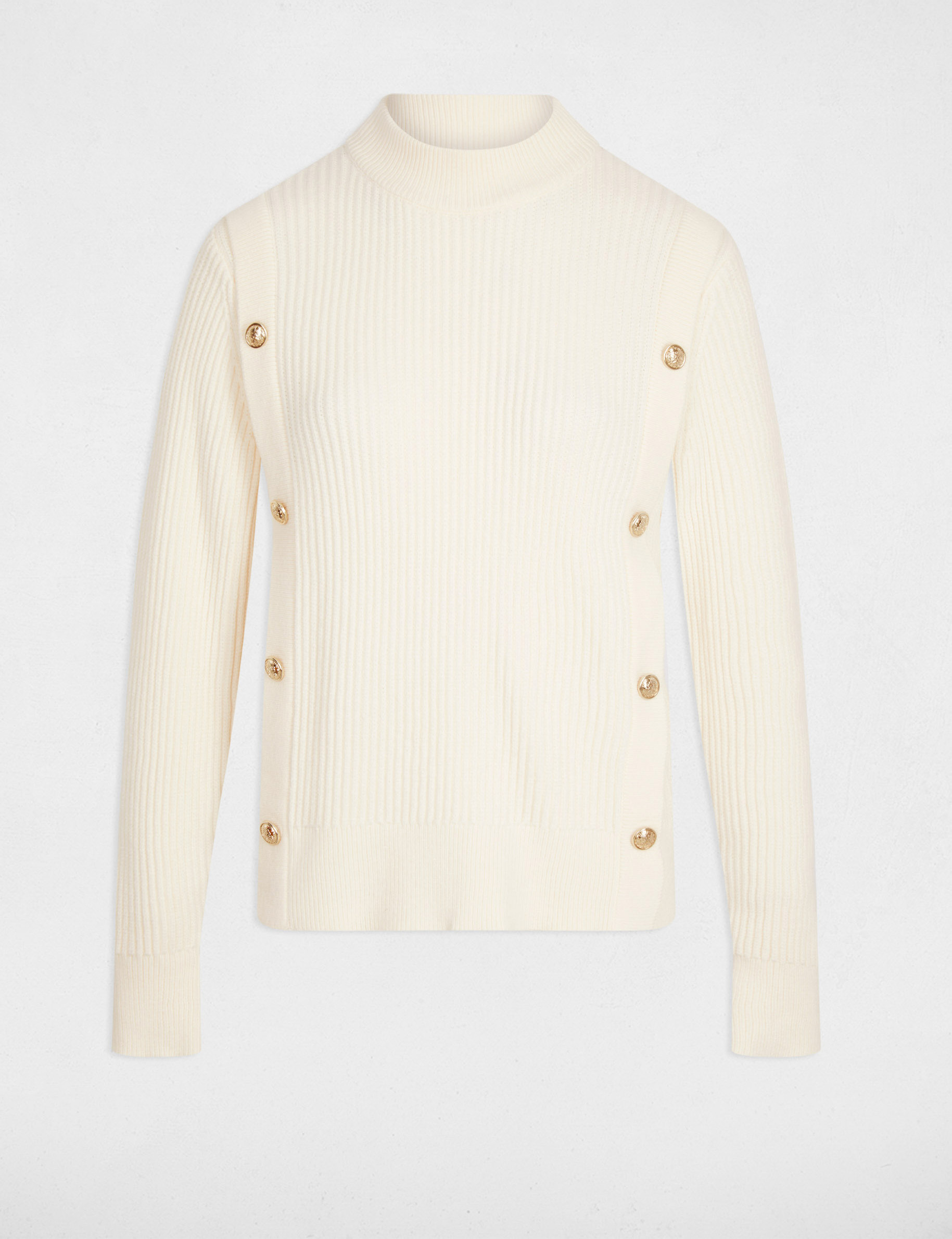 Pull court col roul&eacute; ivoire femme