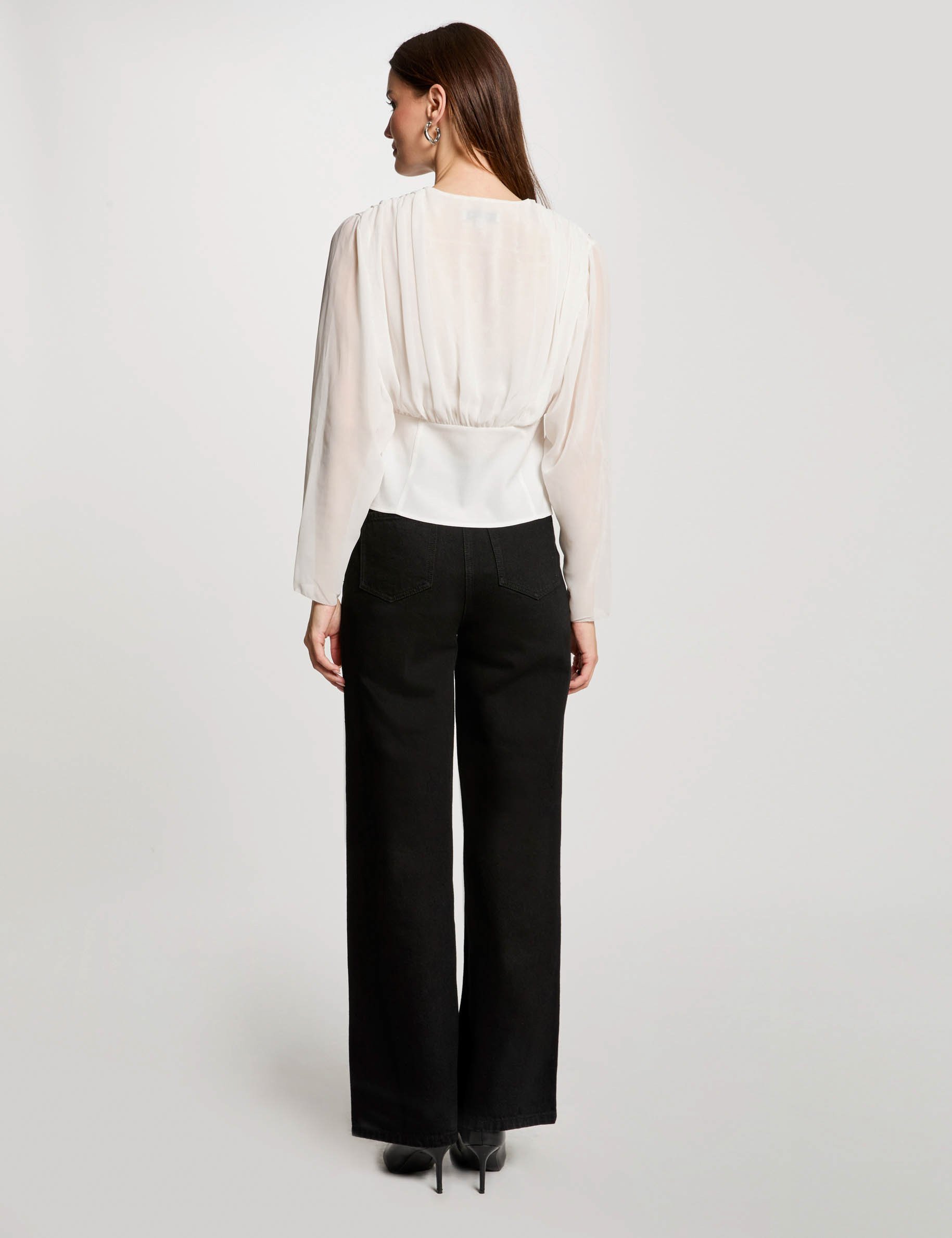 blouse manches longues drapee blanc femme Blouse manches longues drapée blanc femme