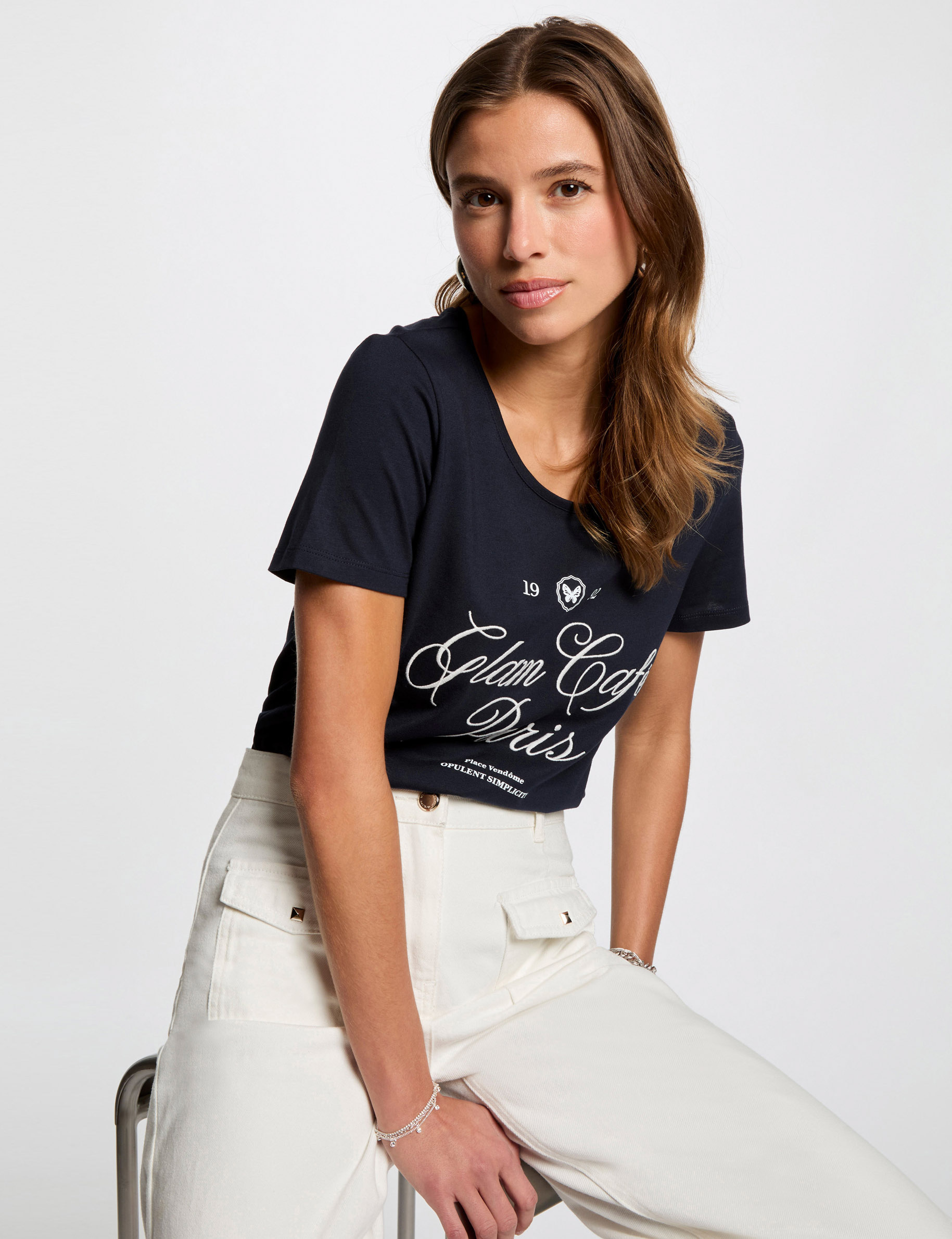 t shirt a inscription bleu marine femme T-shirt à inscription bleu marine femme