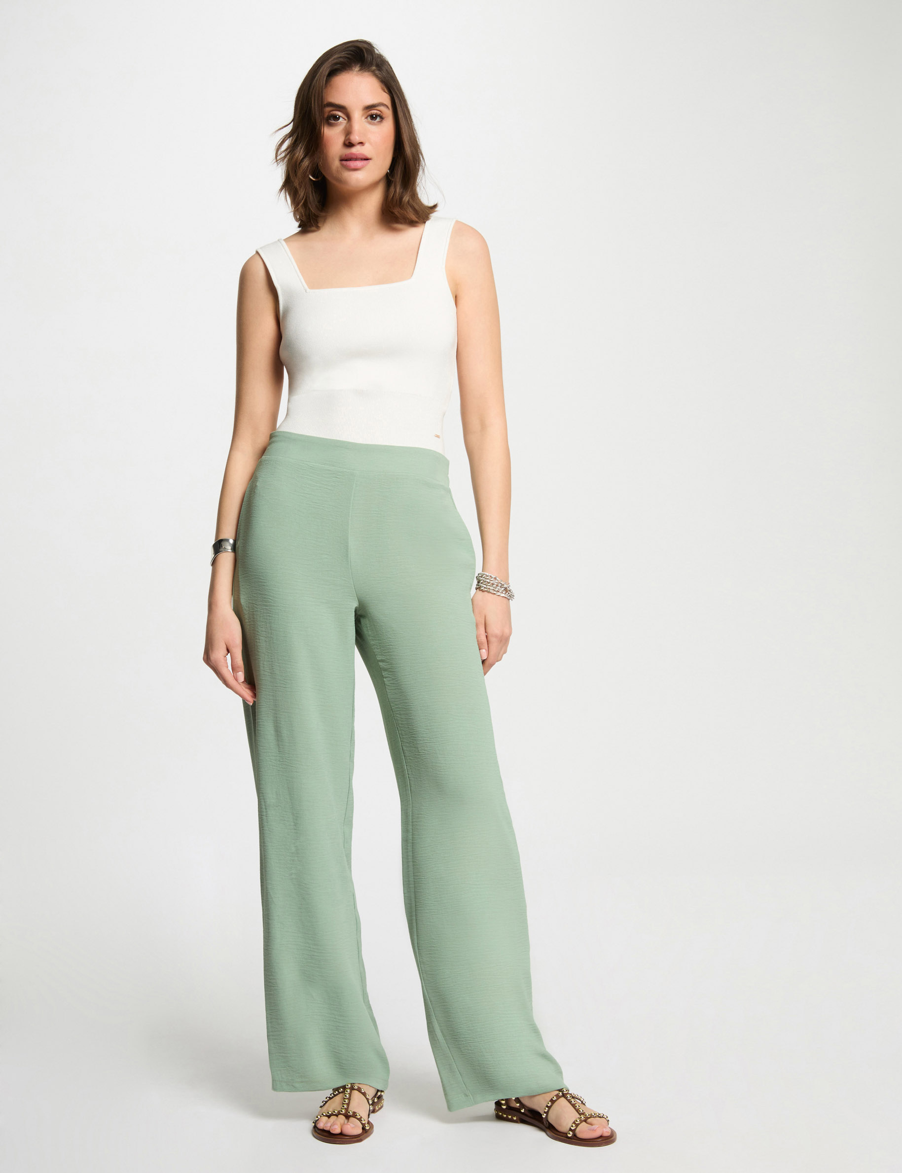 pantalon large fluide vert clair femme Pantalon large fluide vert clair femme