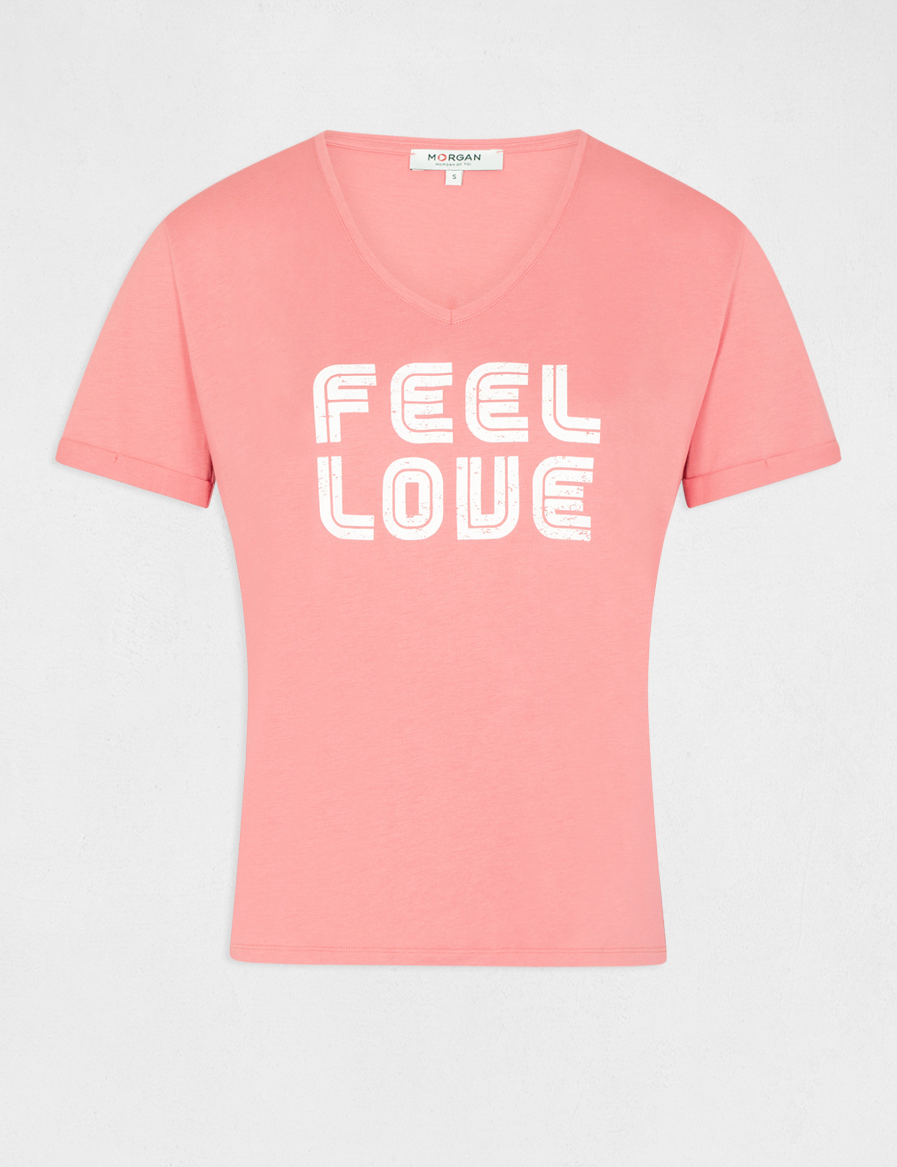 T-shirt manches courtes à inscription rose femme