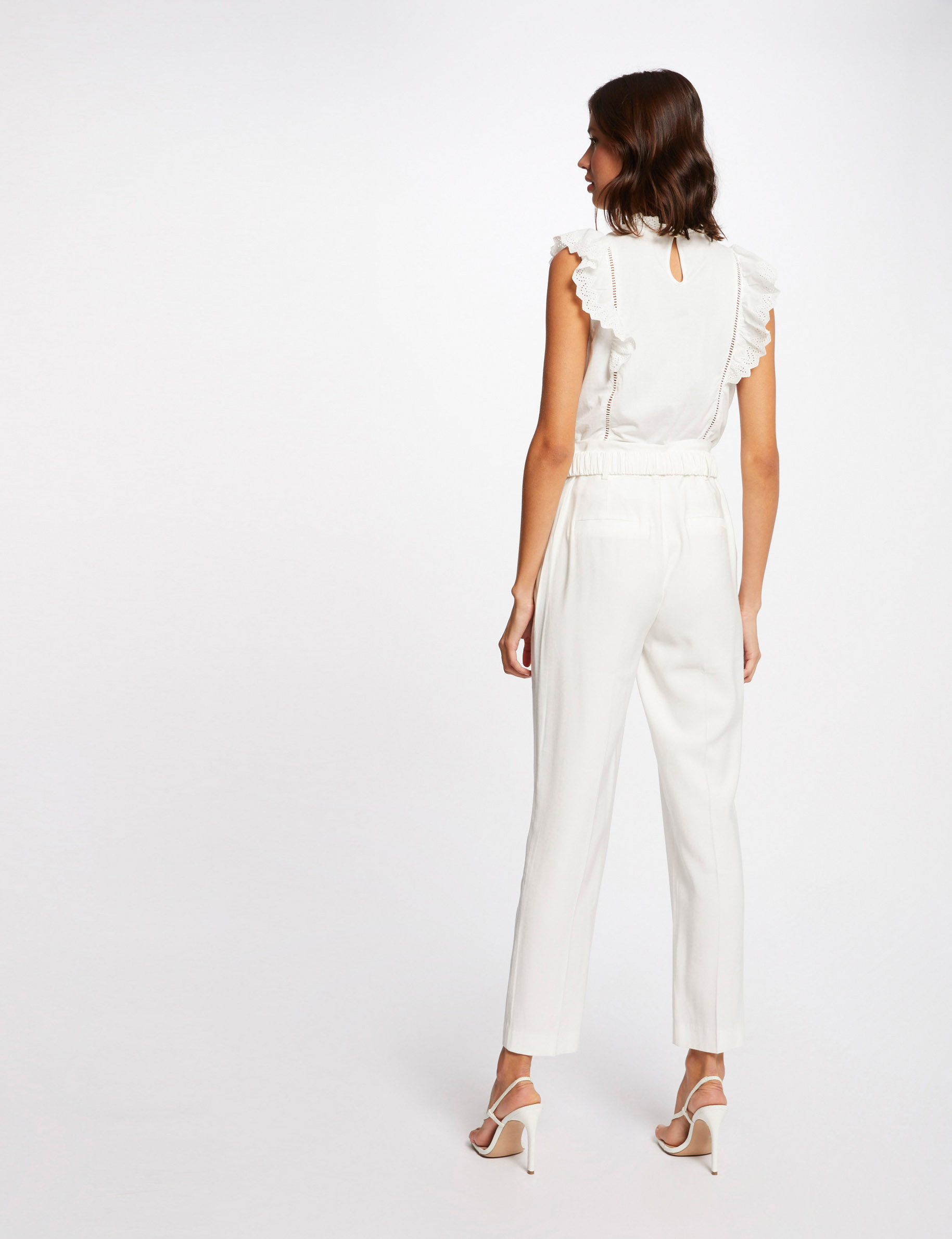 Débardeur bretelles larges à broderie ecru femme