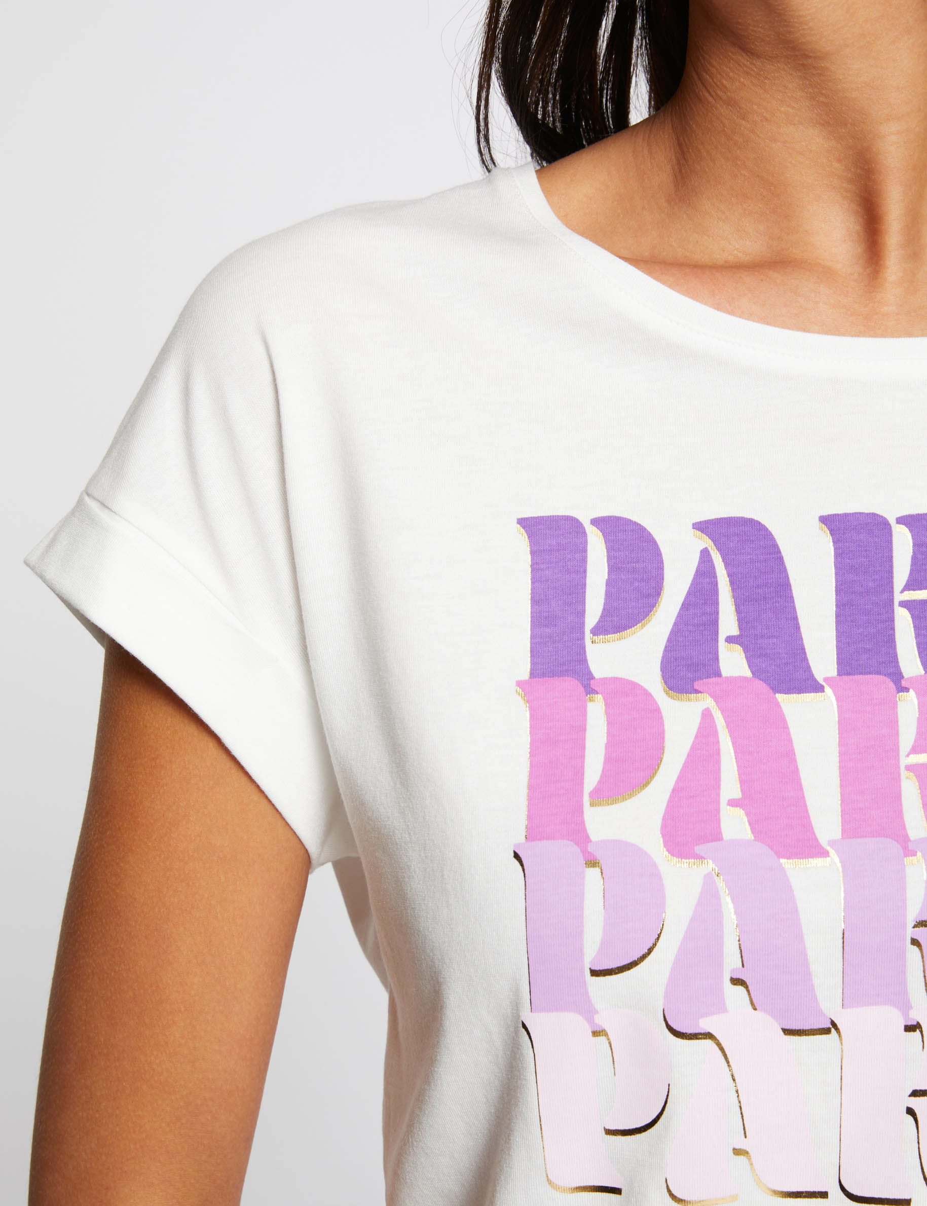 T-shirt &agrave; inscription ecru femme