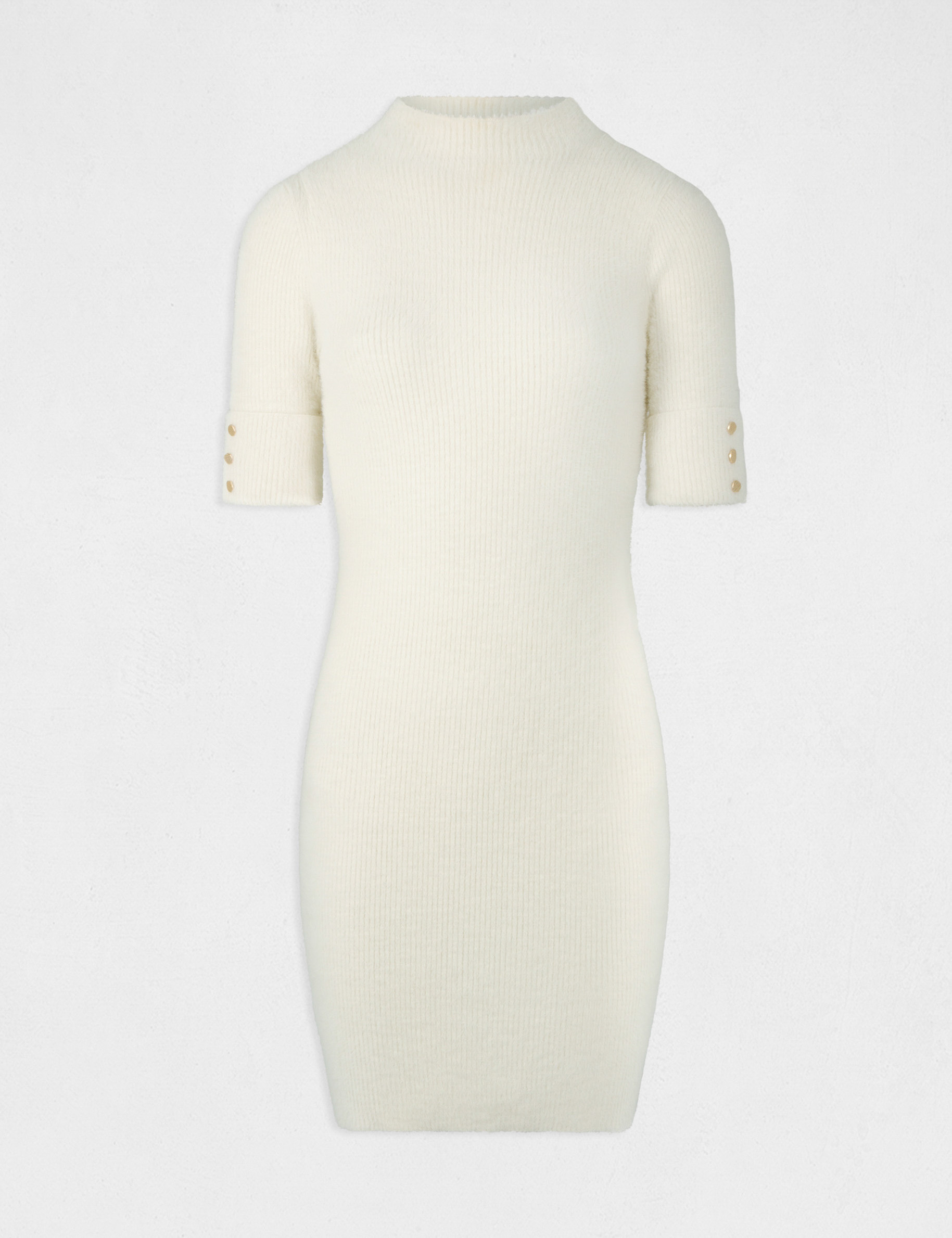 Robe tricot ajust&eacute;e manches courtes ivoire femme