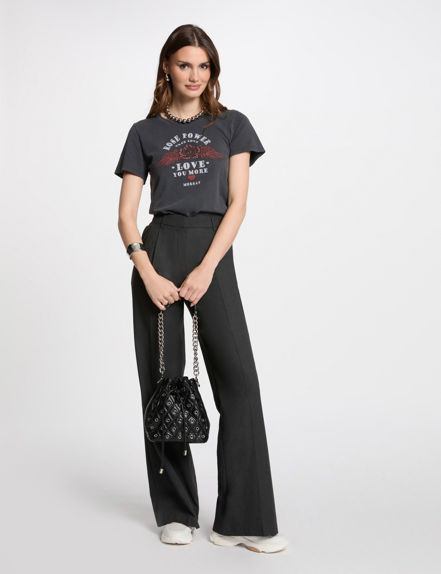 t shirt a inscription gris fonce femme T-shirt à inscription gris foncé femme