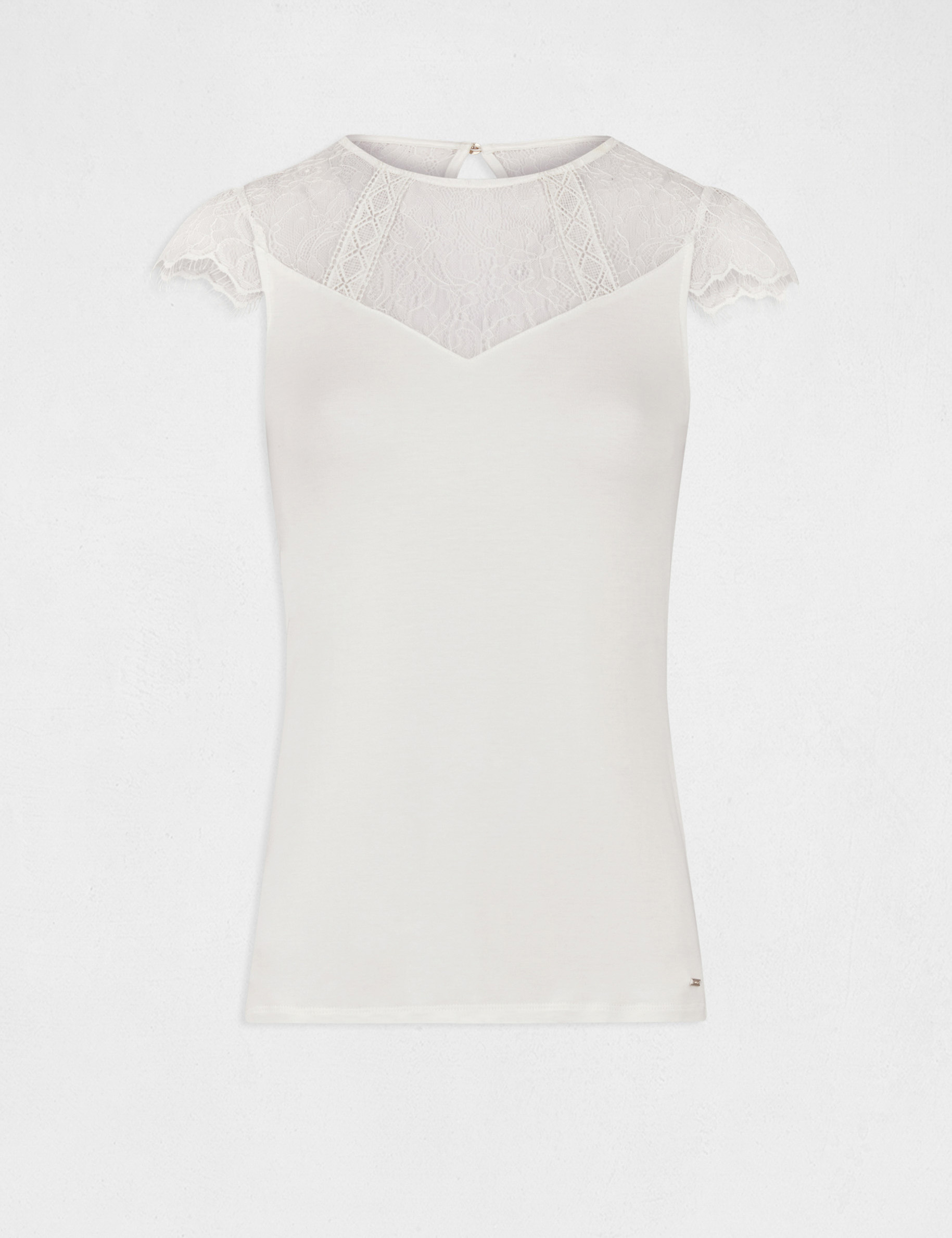 t shirt manches courtes a dentelle ecru femme T-shirt manches courtes à dentelle ecru femme