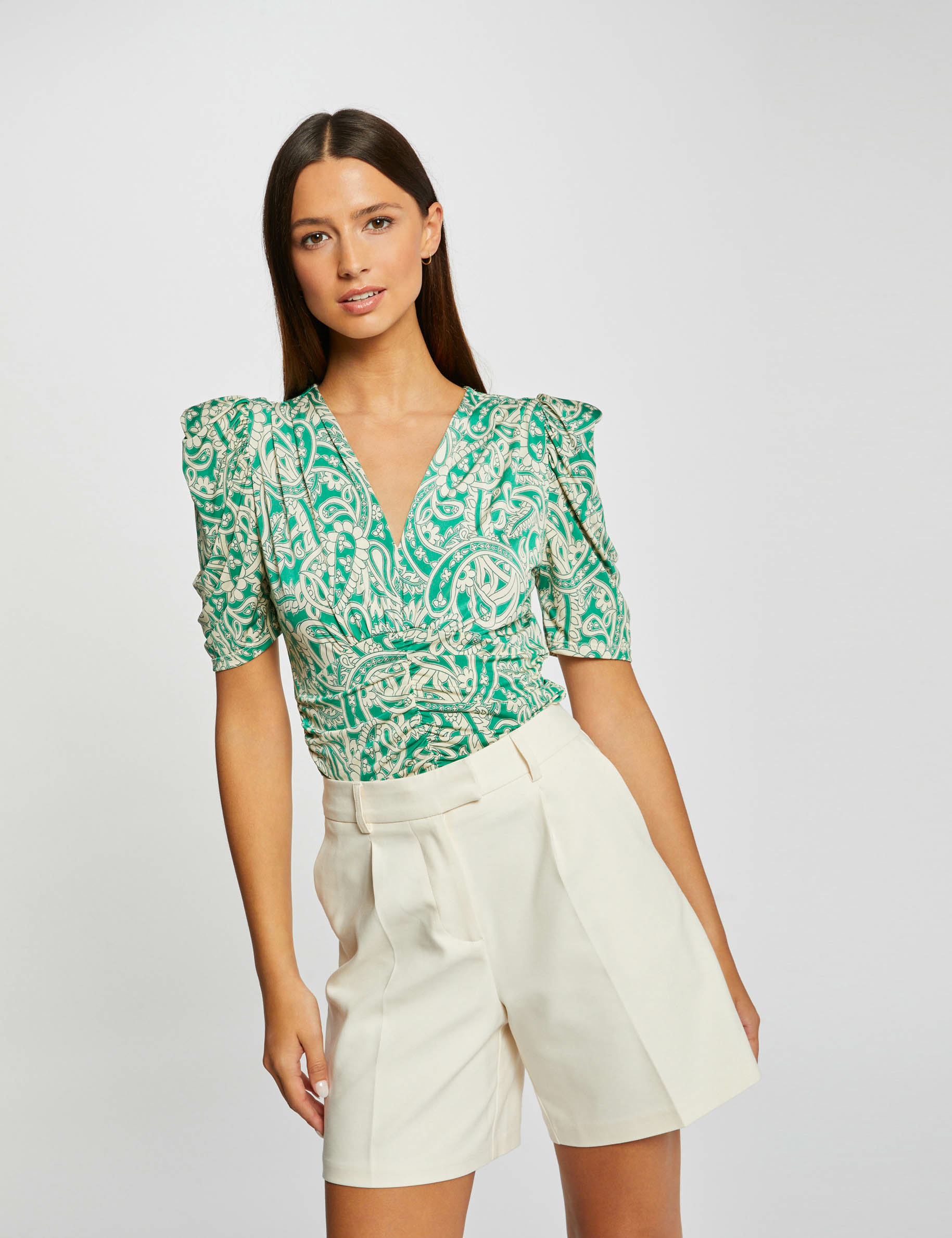 t shirt manches courtes fronce imprime multico femme T-shirt manches courtes froncé imprimé multico femme