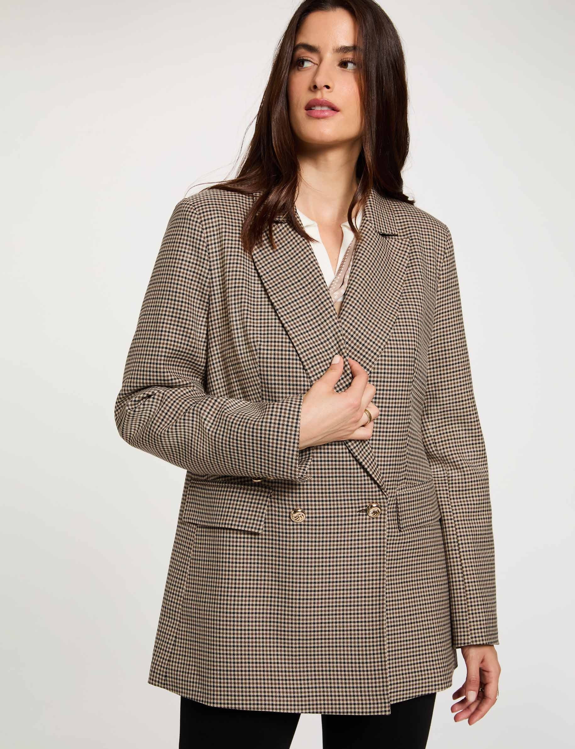 Blazer droit col tailleur marron femme