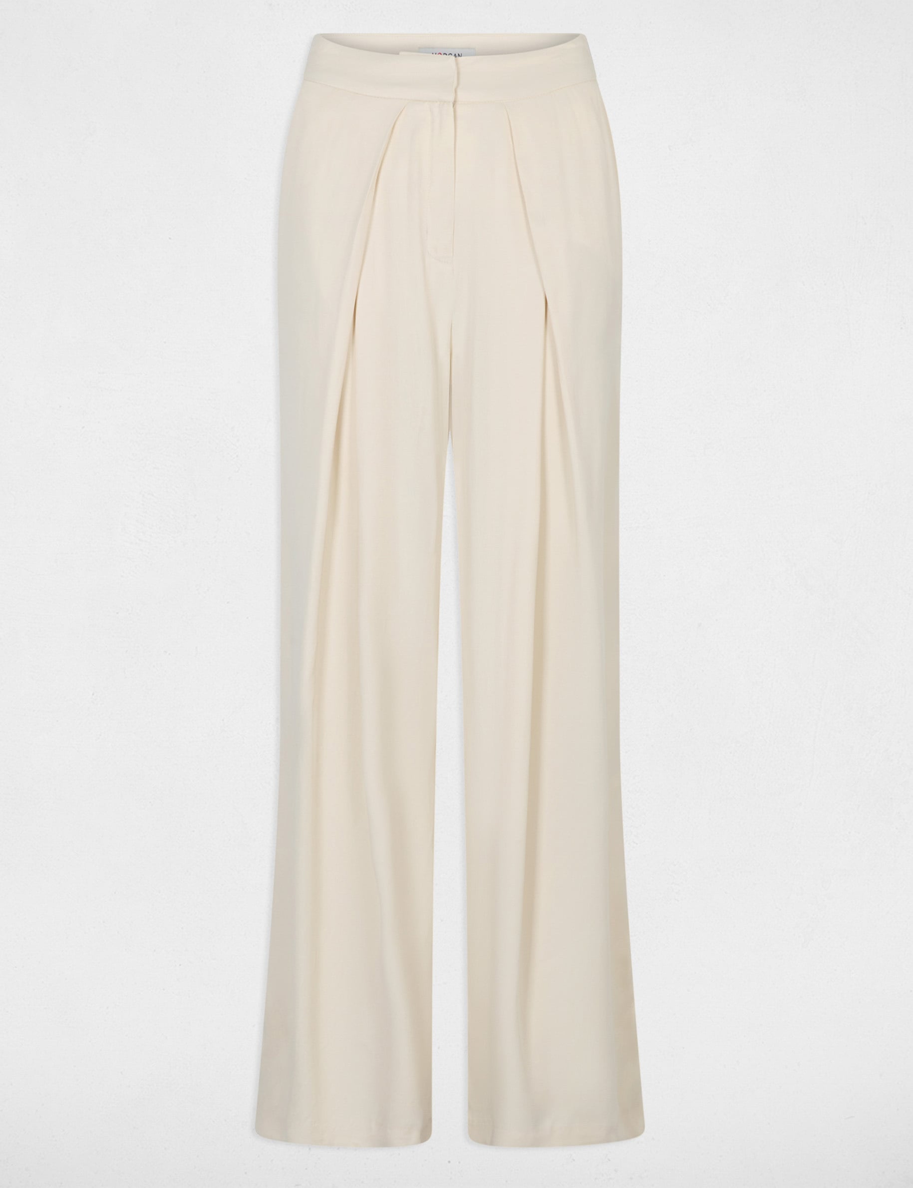 Pantalon fluide taille haute ivoire femme