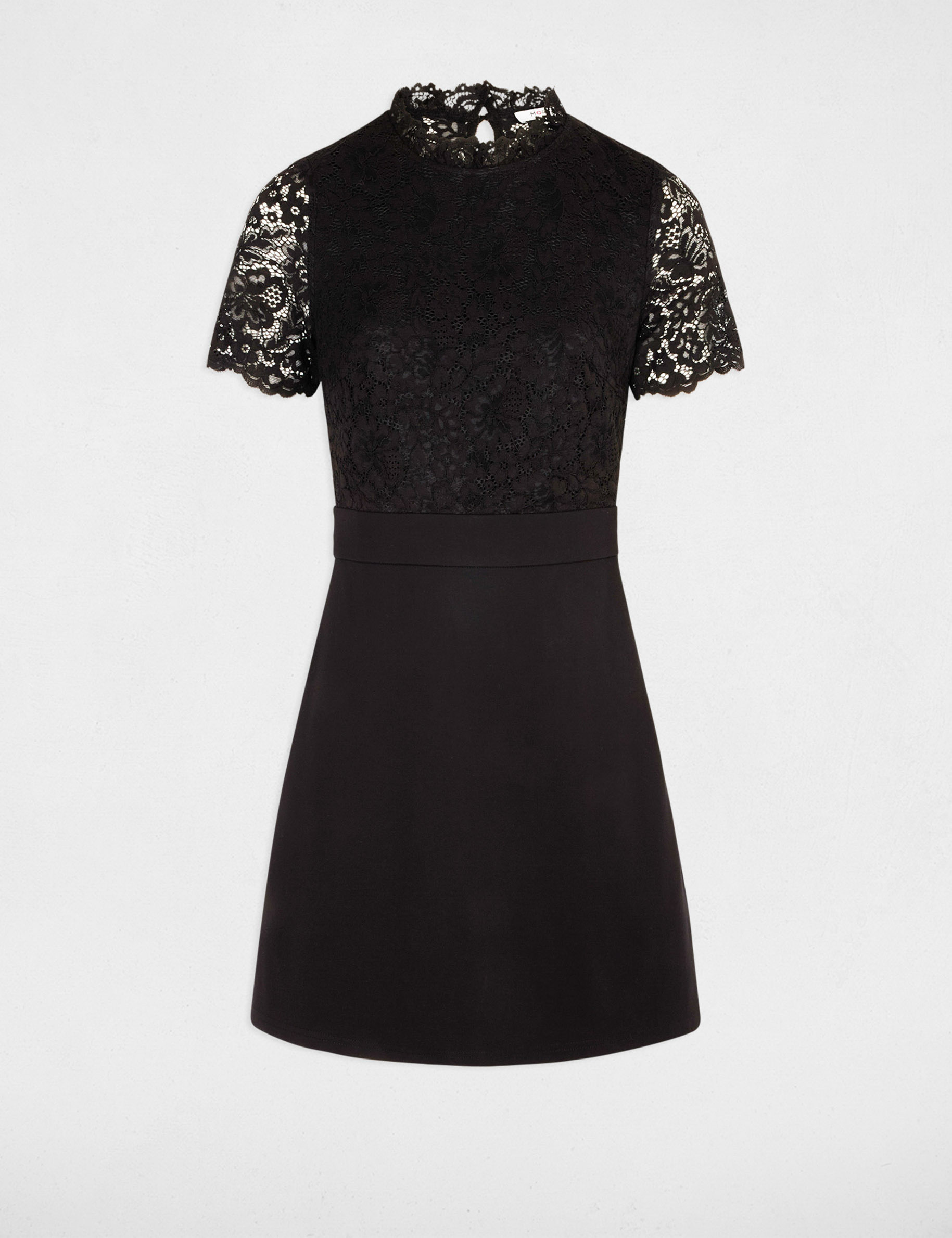 Robe courte ajust&eacute;e dentelle noir femme