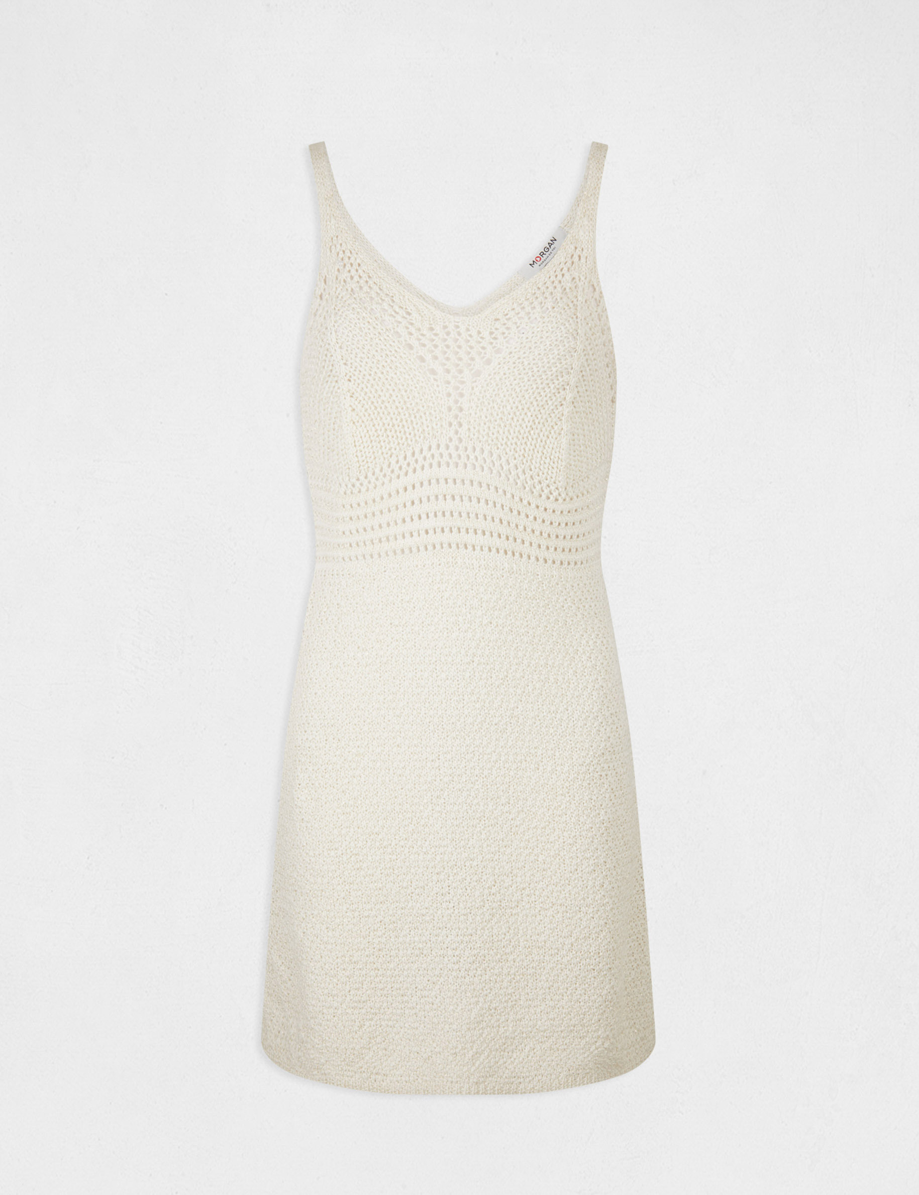 Robe pull ajustée bretelles fines ecru femme Robe pull ajustée bretelles fines ecru femme