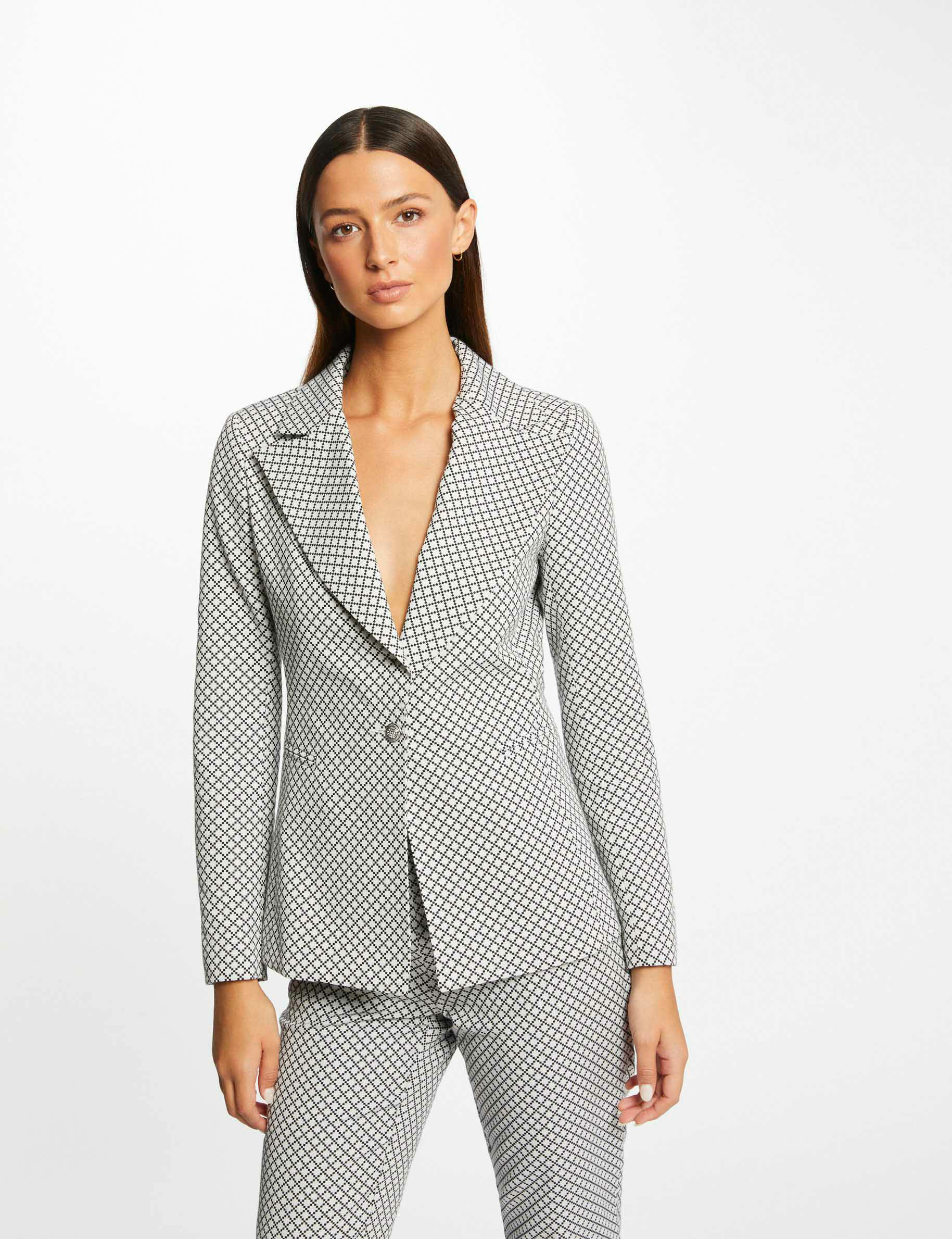veste city cintree imprime geometrique ecru femme Veste city cintrée imprimé géométrique ecru femme