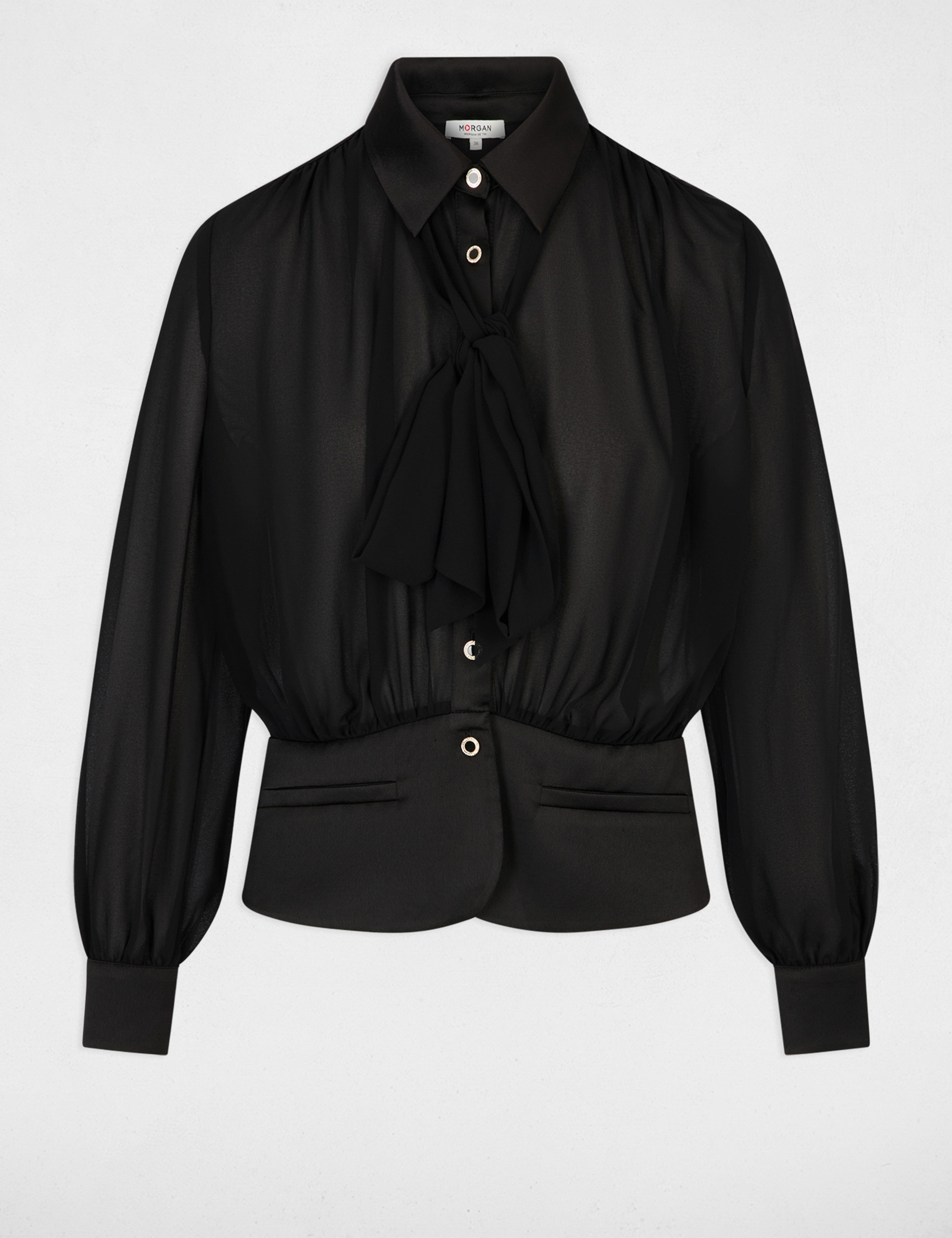 Chemise voile lavalli&egrave;re noir femme