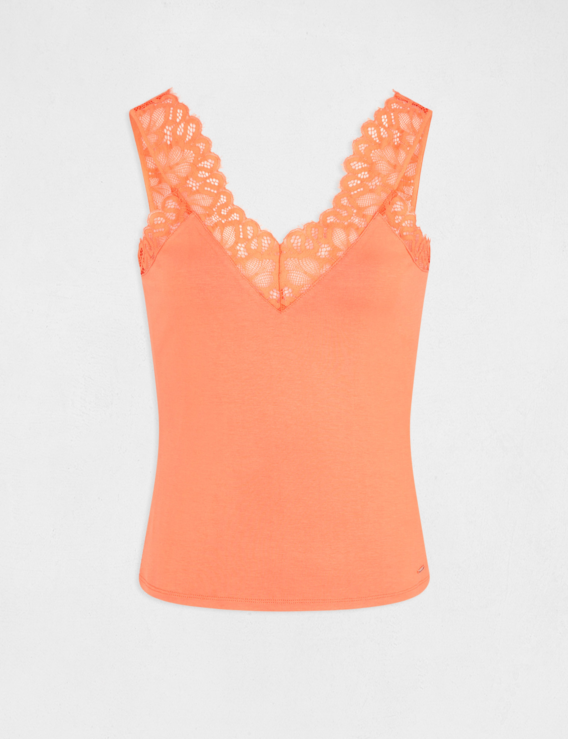 Débardeur bretelles larges avec dentelle orange femme Débardeur bretelles larges avec dentelle orange femme