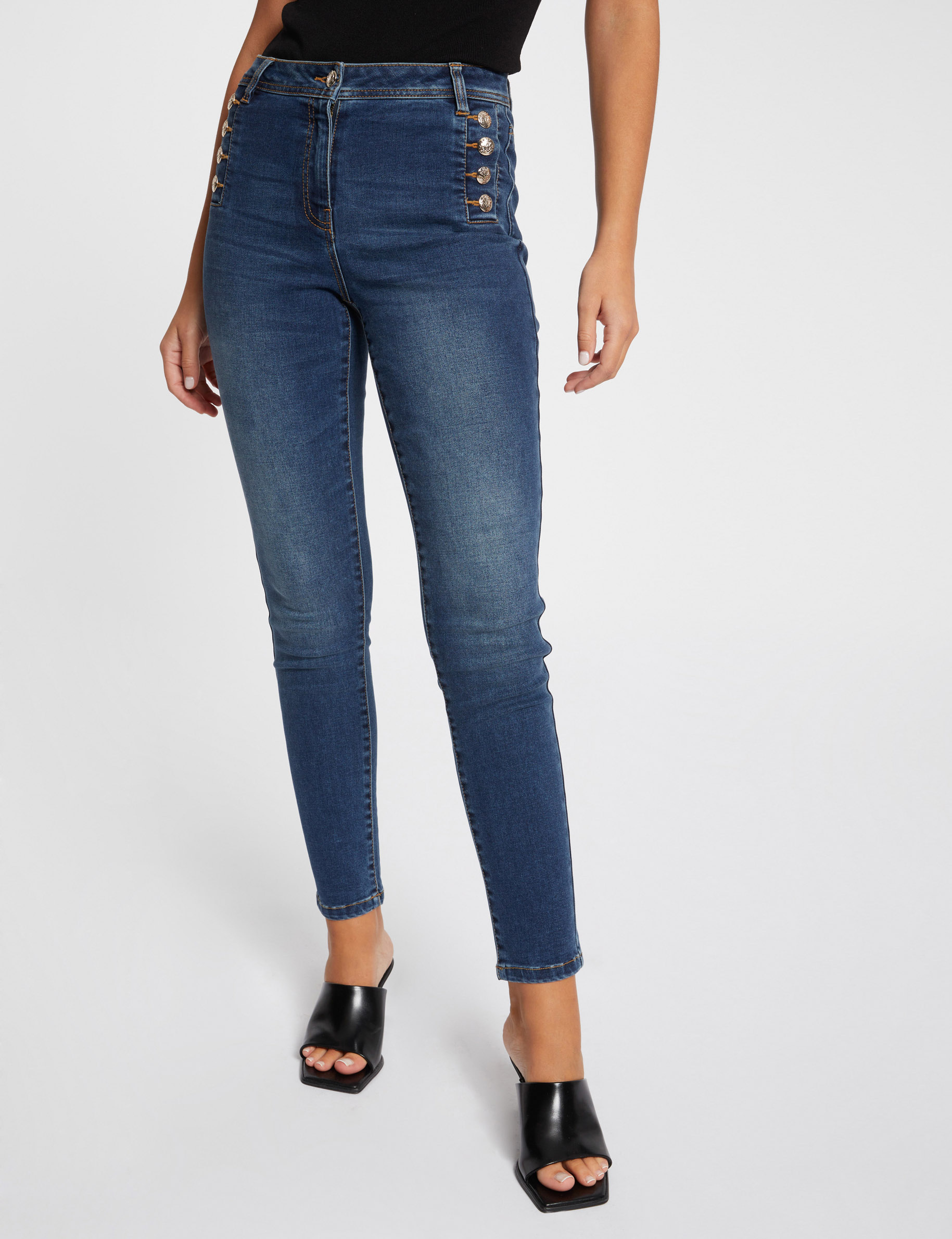 jeans slim avec boutons denim stone femme Jeans slim avec boutons denim stone femme