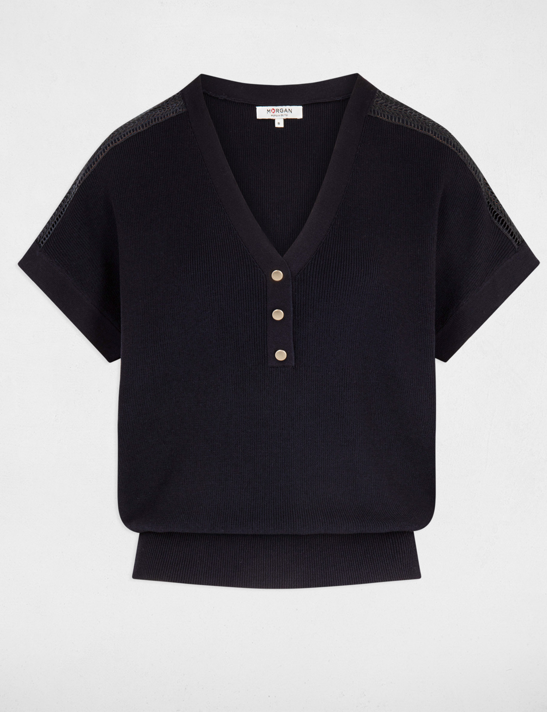 pull col en v manches courtes marine femme Pull col en V manches courtes marine femme