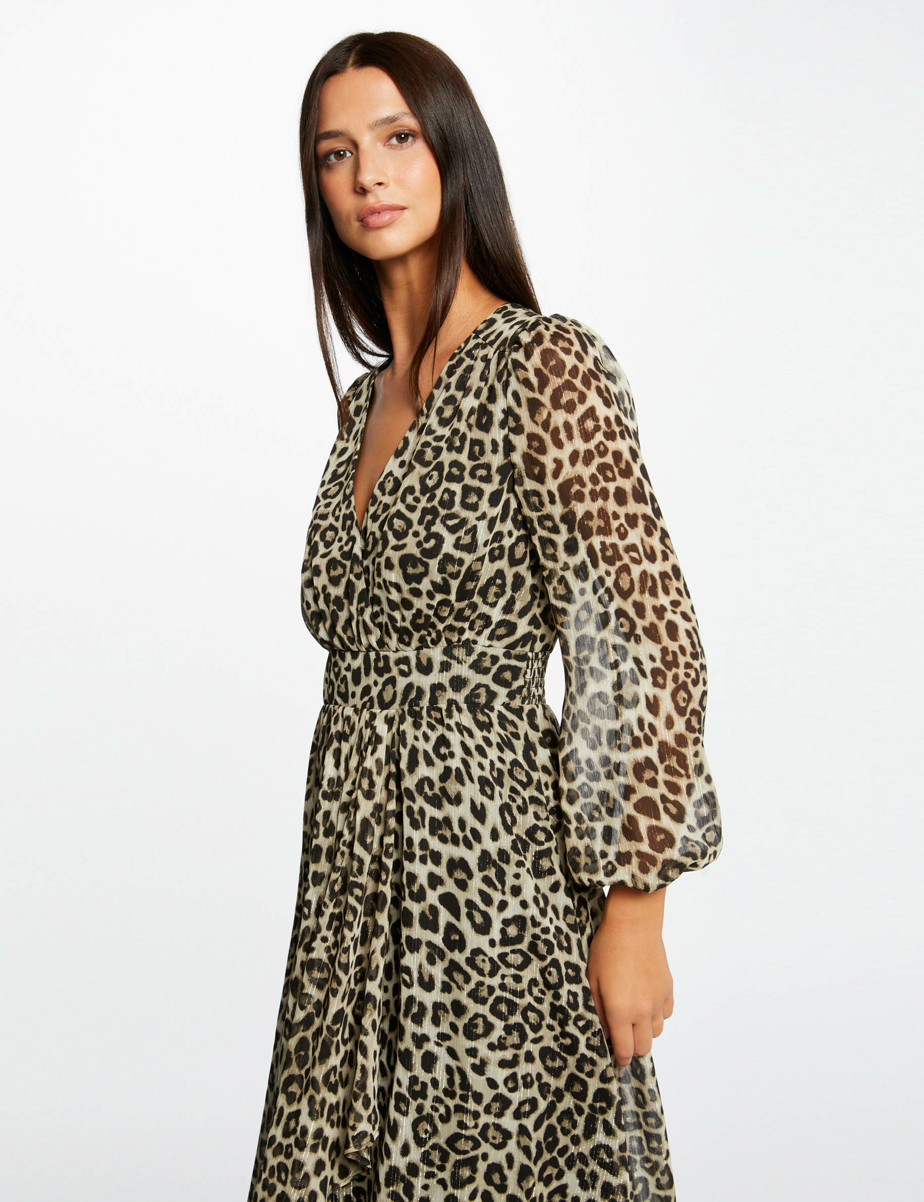 robe midi portefeuille imprime leopard multico femme Robe midi portefeuille imprimé léopard multico femme