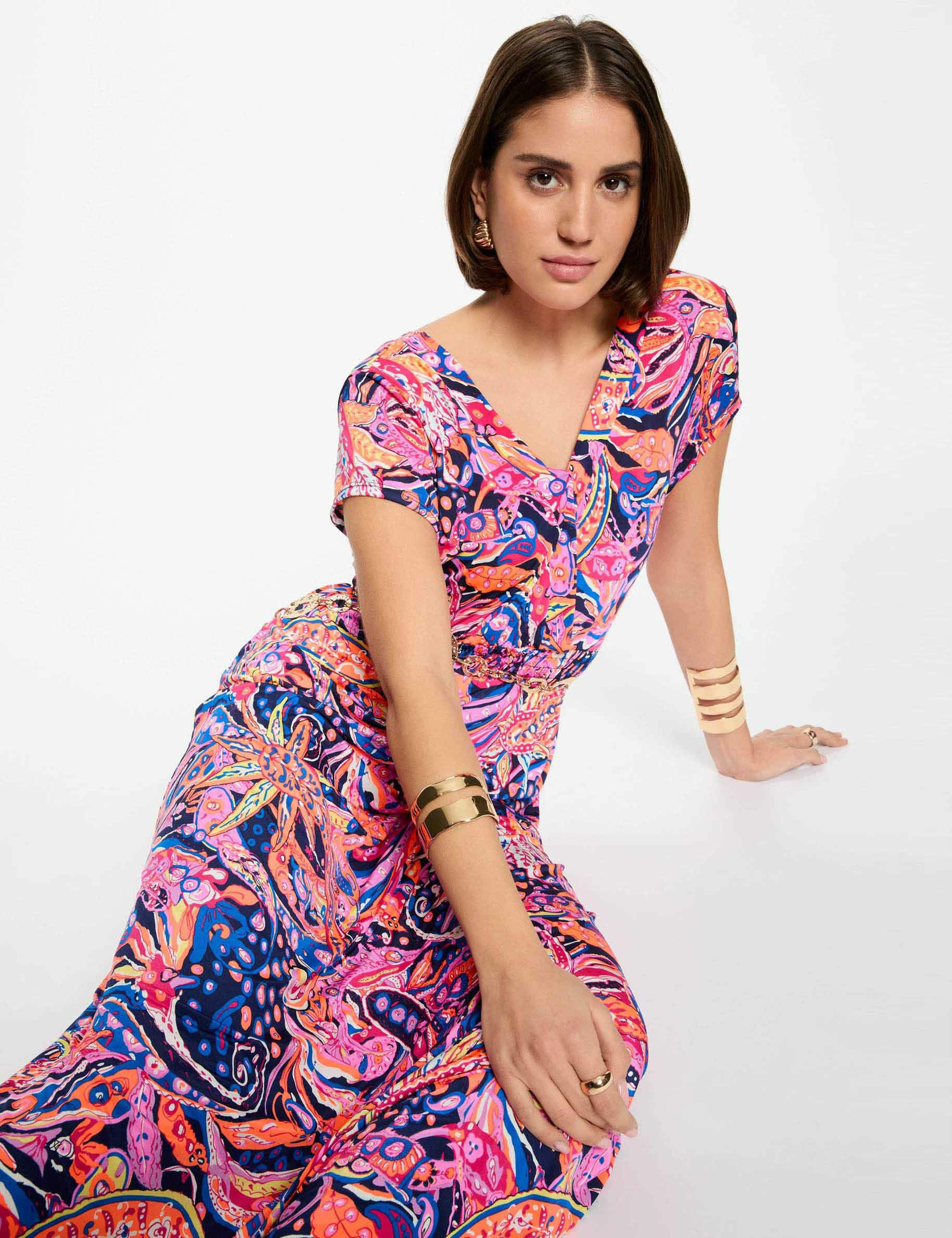 robe longue droite imprimee multicolore femme Robe longue droite imprimée multicolore femme