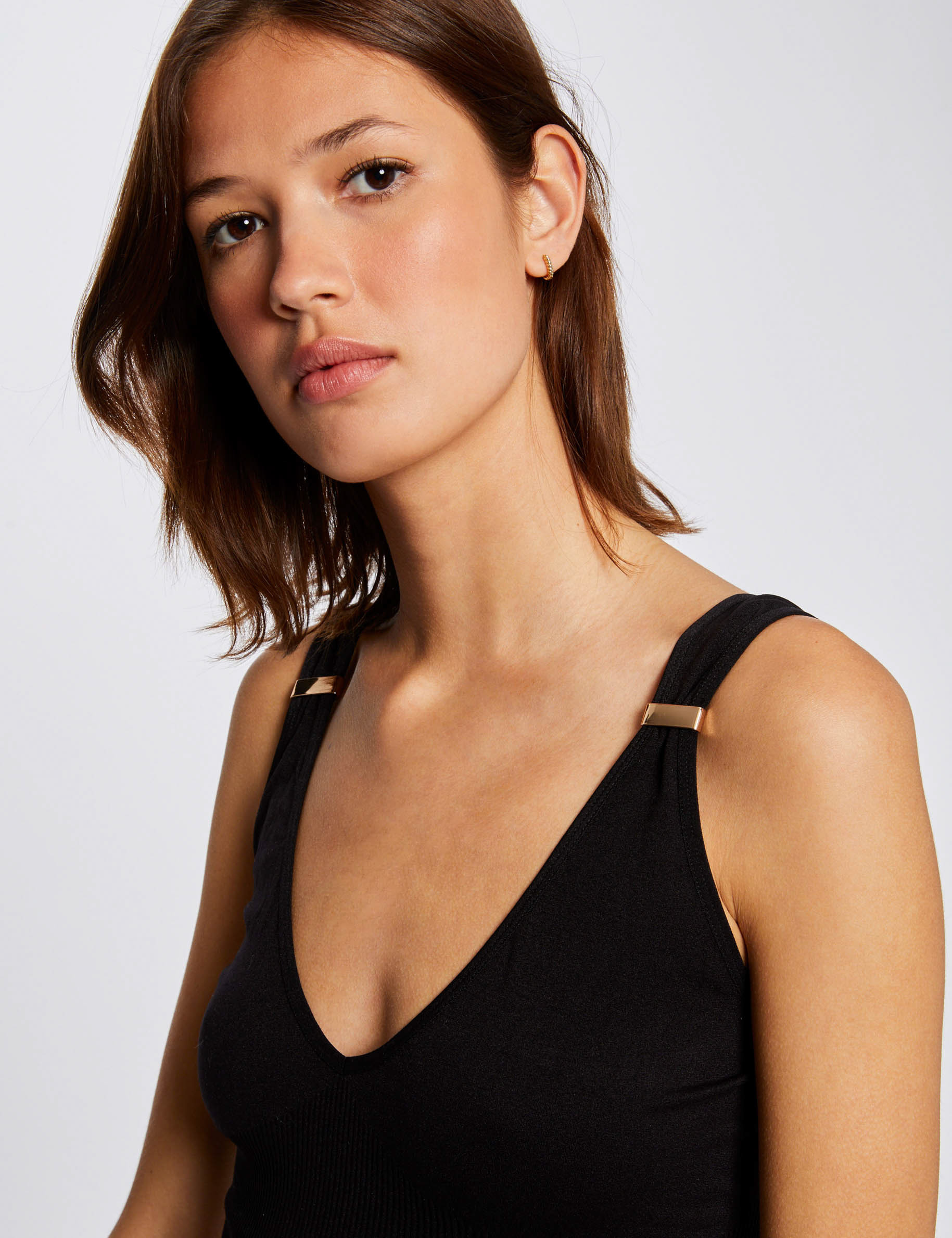 Débardeur bretelles larges à ornements noir femme Débardeur bretelles larges à ornements noir femme