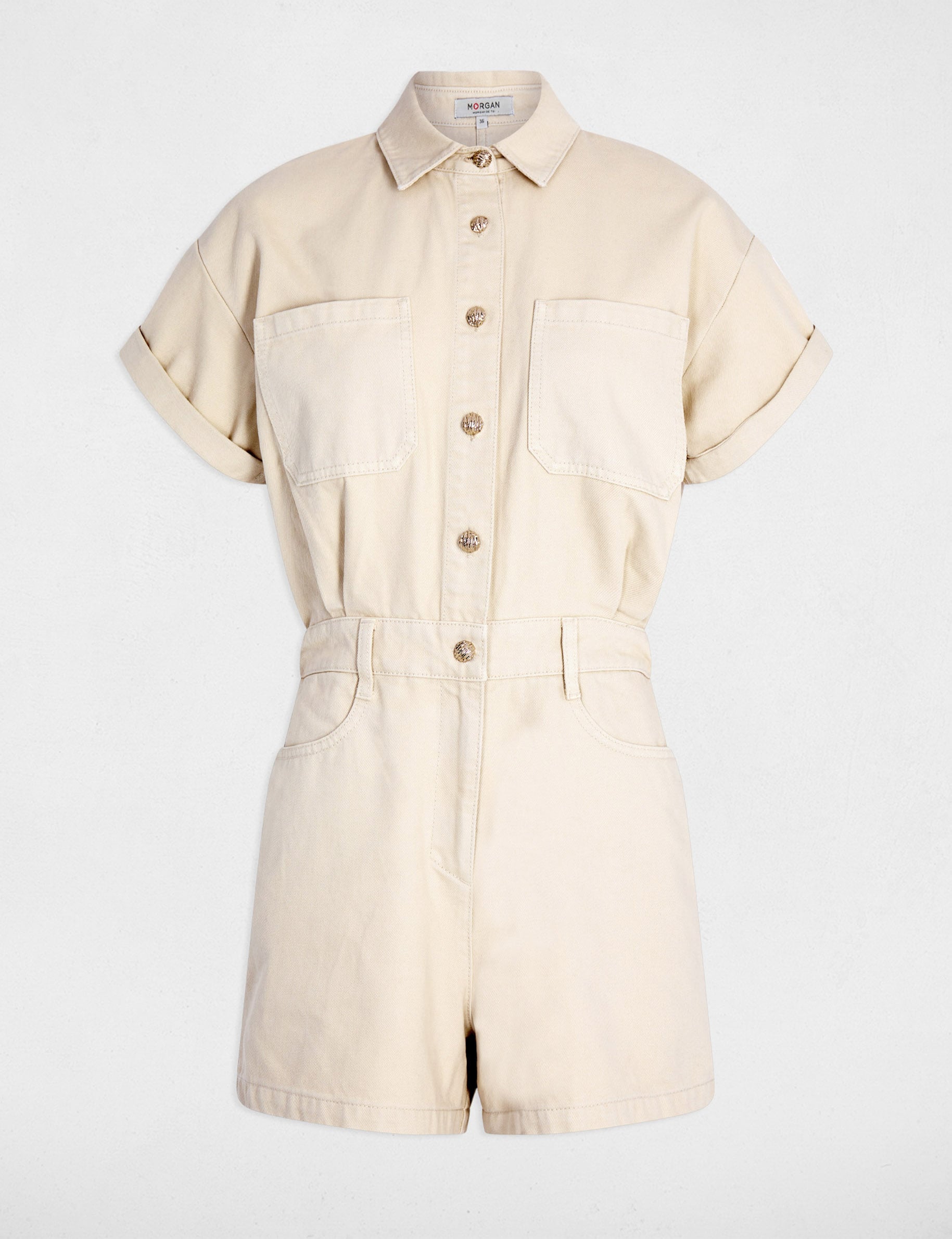 Combishort jean ajust&eacute; beige clair femme