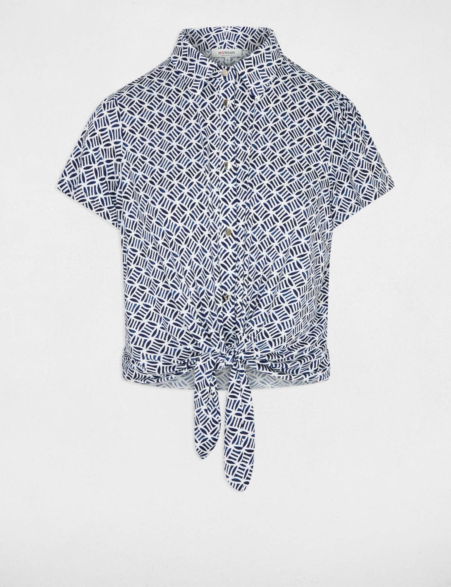 Chemise nou&eacute;e col &agrave; revers blanc femme