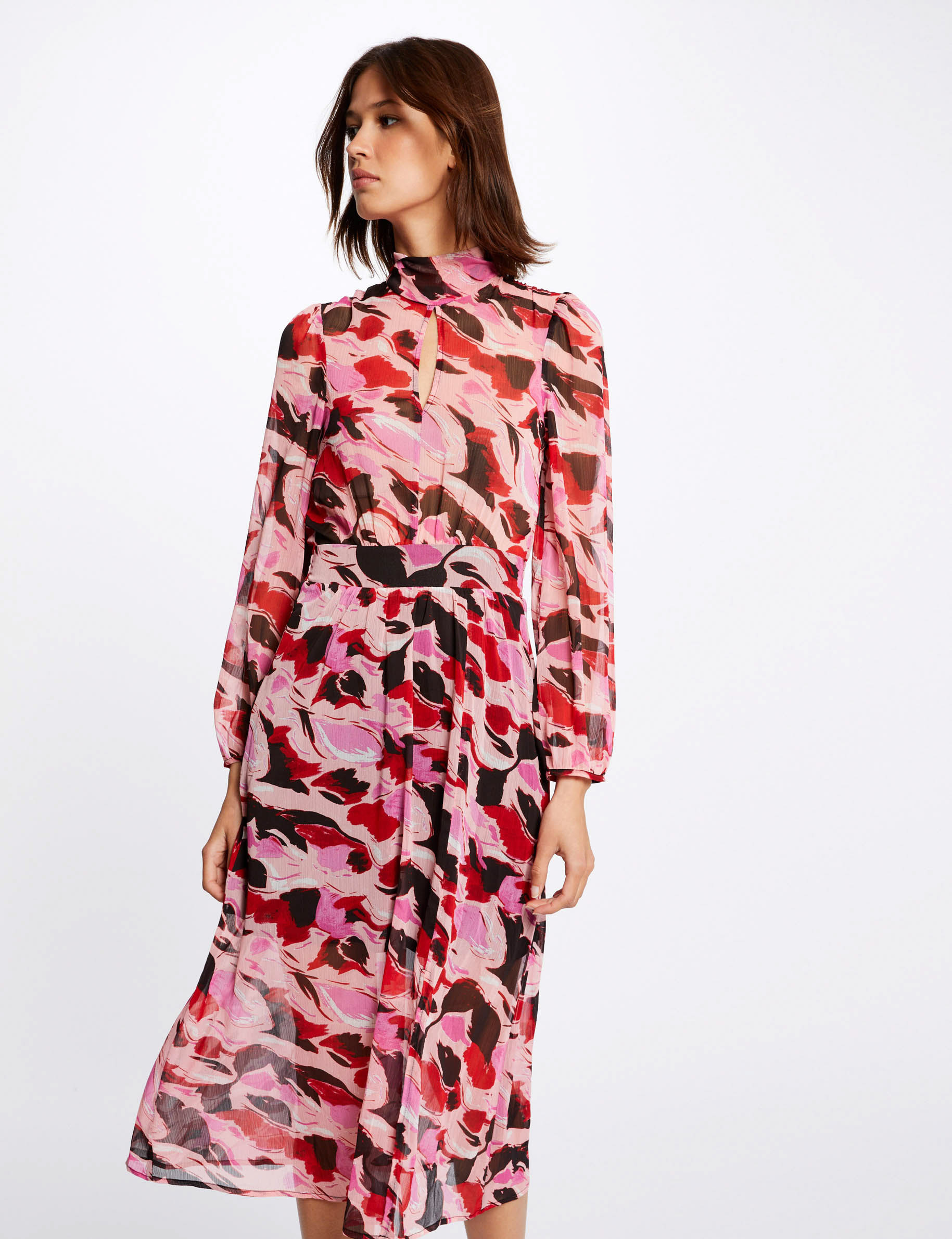 Robe midi droite imprimé abstrait multico femme Robe midi droite imprimé abstrait multico femme