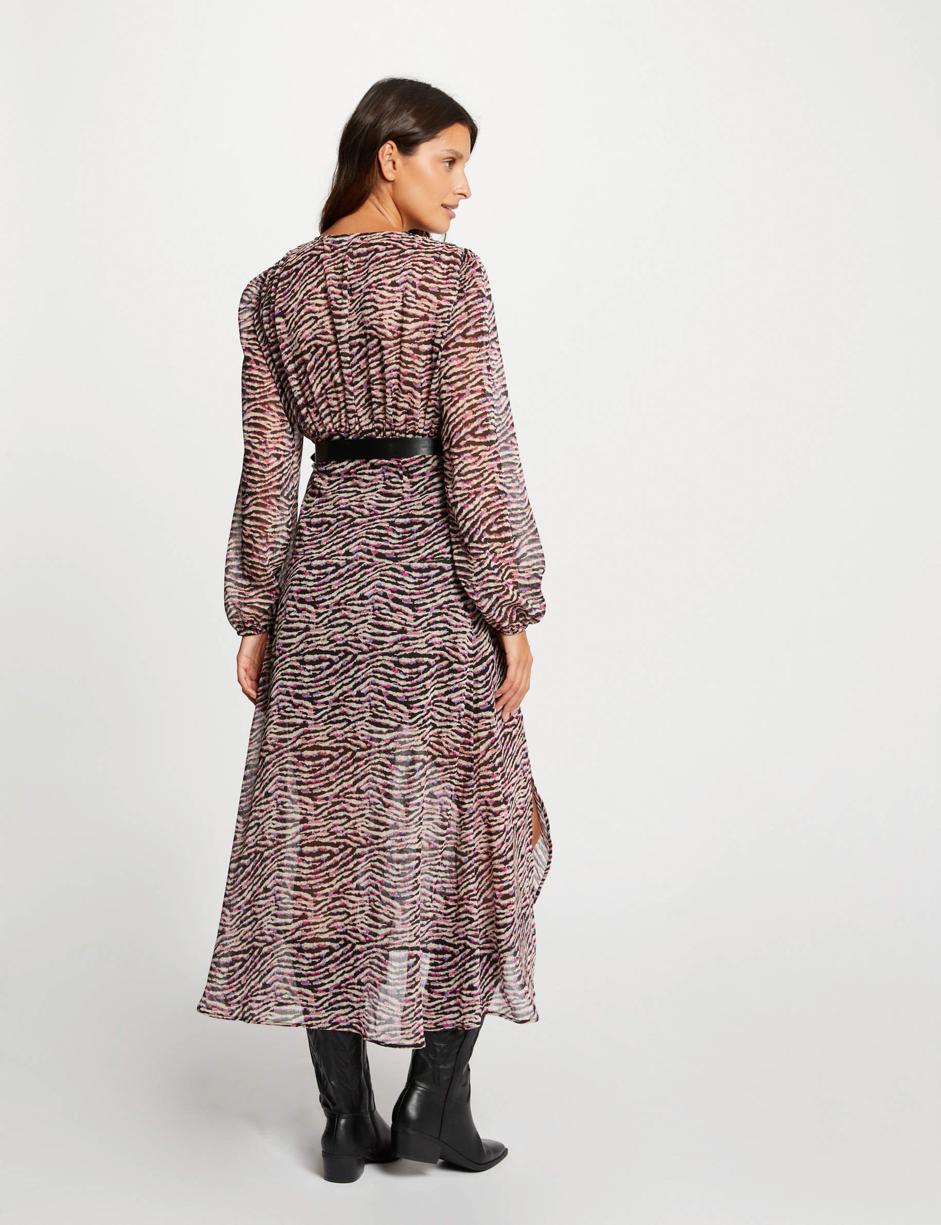 Robe longue évasée imprimé animalier multico femme
