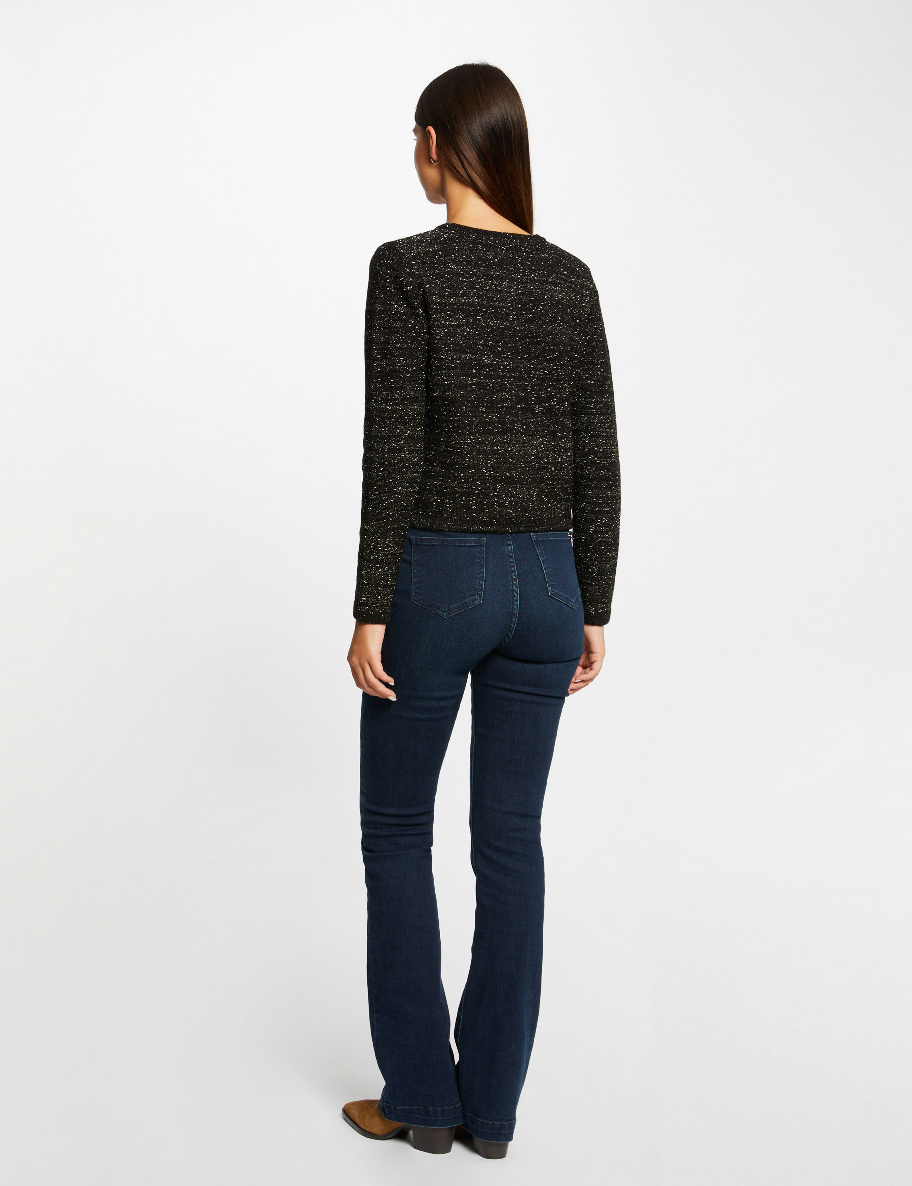 gilet court boutonne fils metallises noir femme Gilet court boutonné fils métallisés noir femme