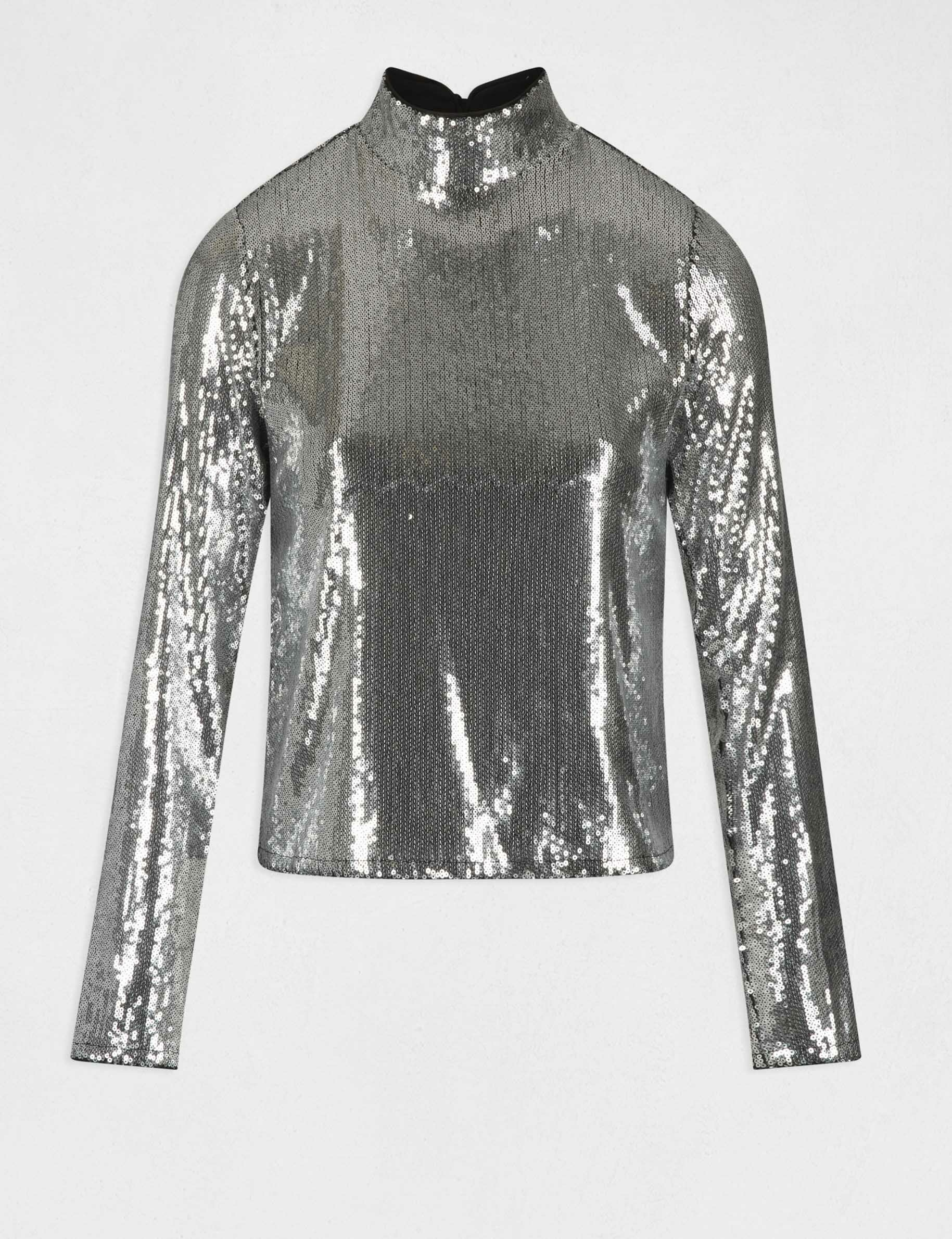 T-shirt manches longues à sequins argente femme T-shirt manches longues à sequins argente femme