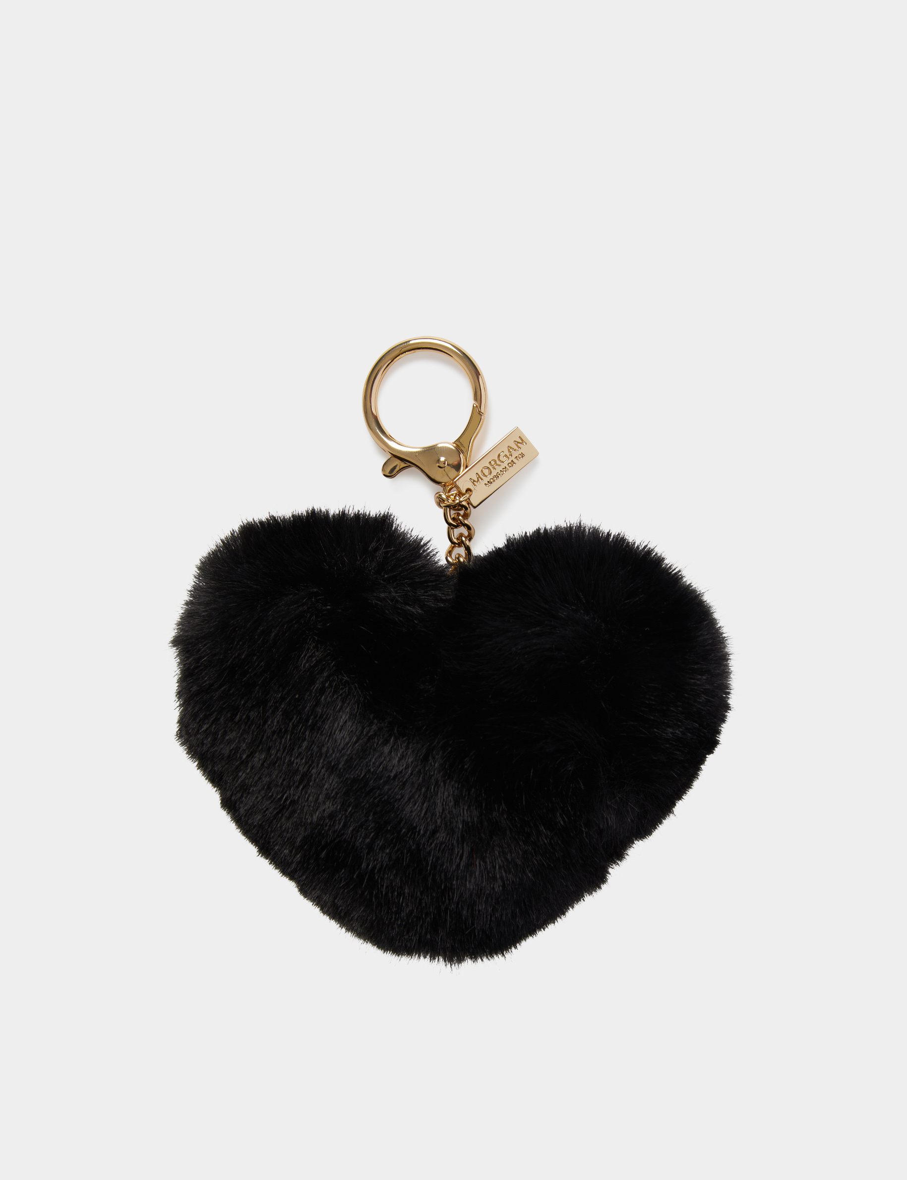 Image of Porte-clefs coeur imitation fourrure noir femme