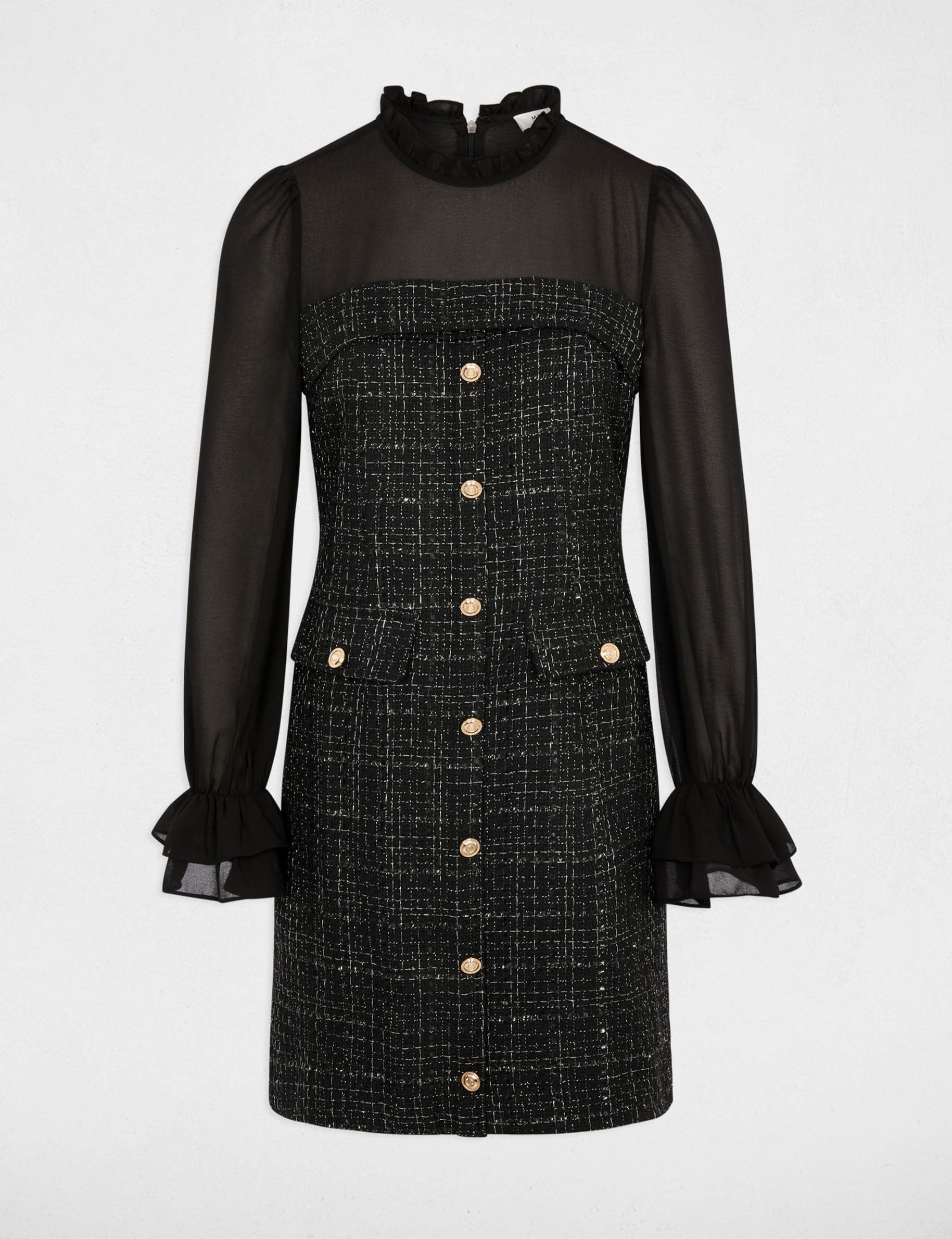 Robe tweed manches longues noir femme