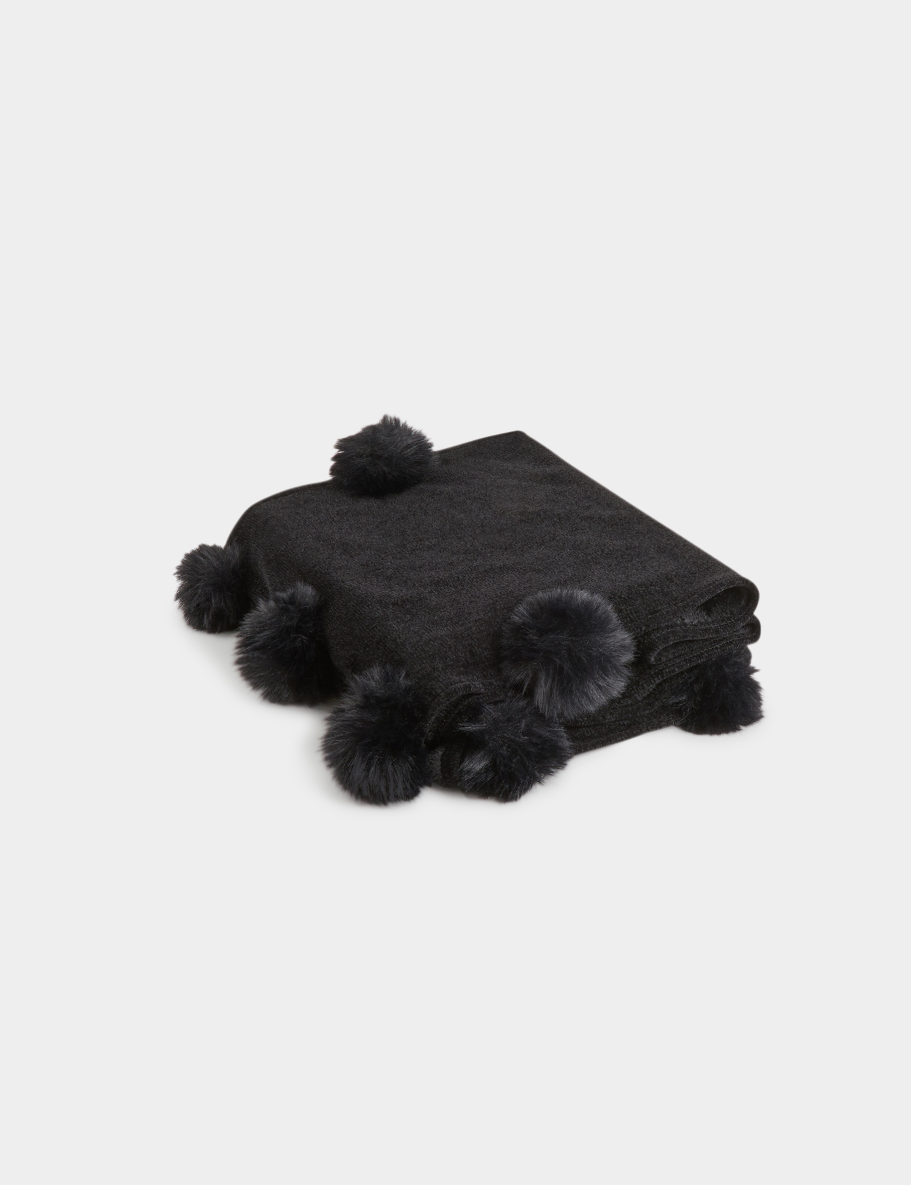 &Eacute;charpe doubl&eacute;e &agrave; pompons noir femme