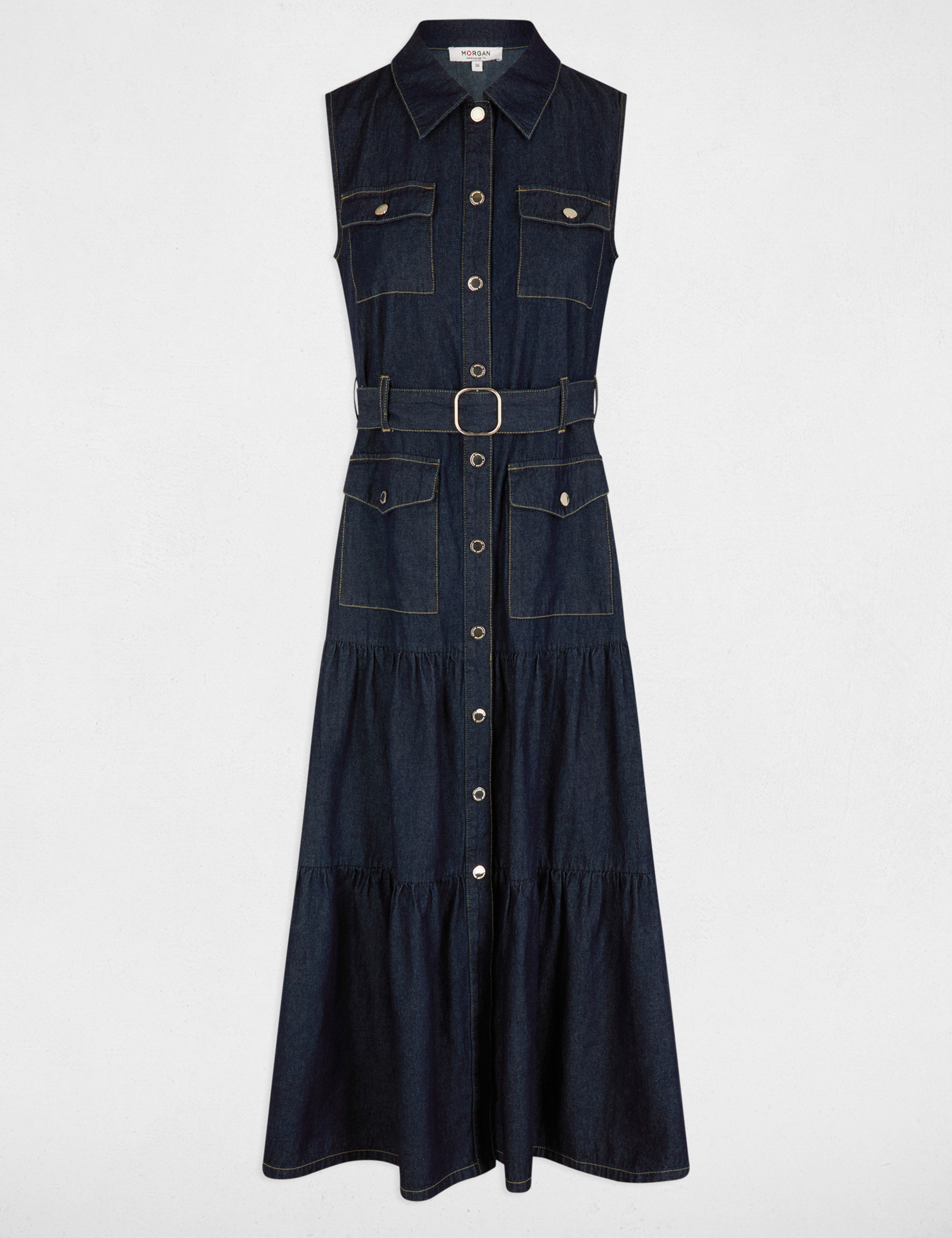Robe longue droite en jean denim brut femme