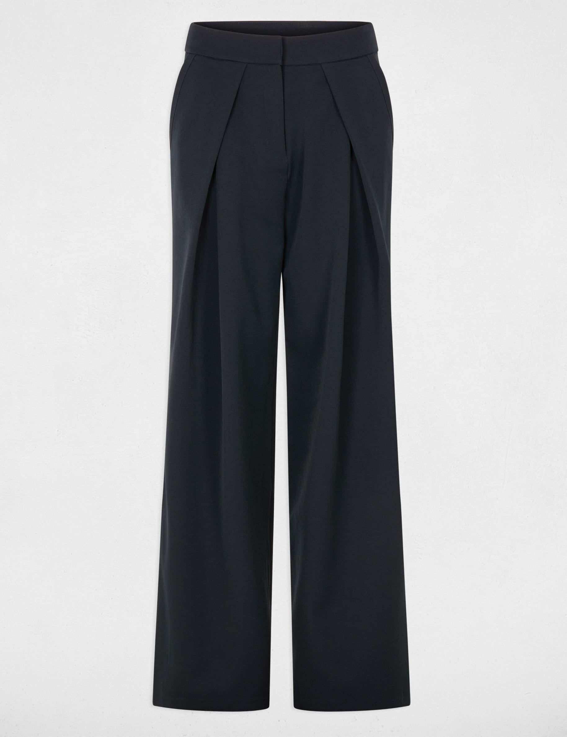 Pantalon large &agrave; plis bleu marine femme