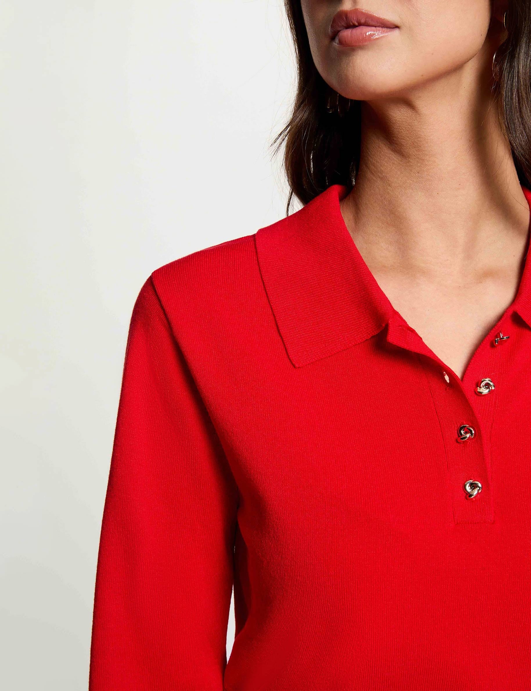 Pull col &agrave; revers rouge femme