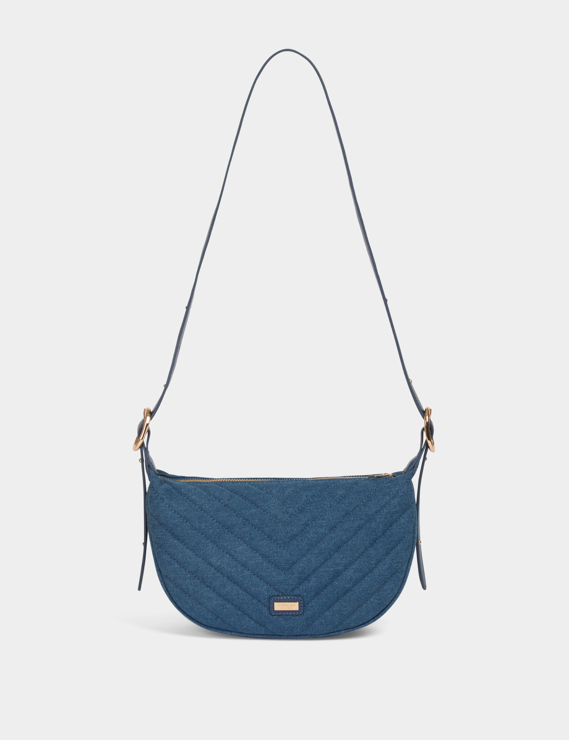 sac demi lune matelasse denim stone femme Sac demi-lune matelassé denim stone femme