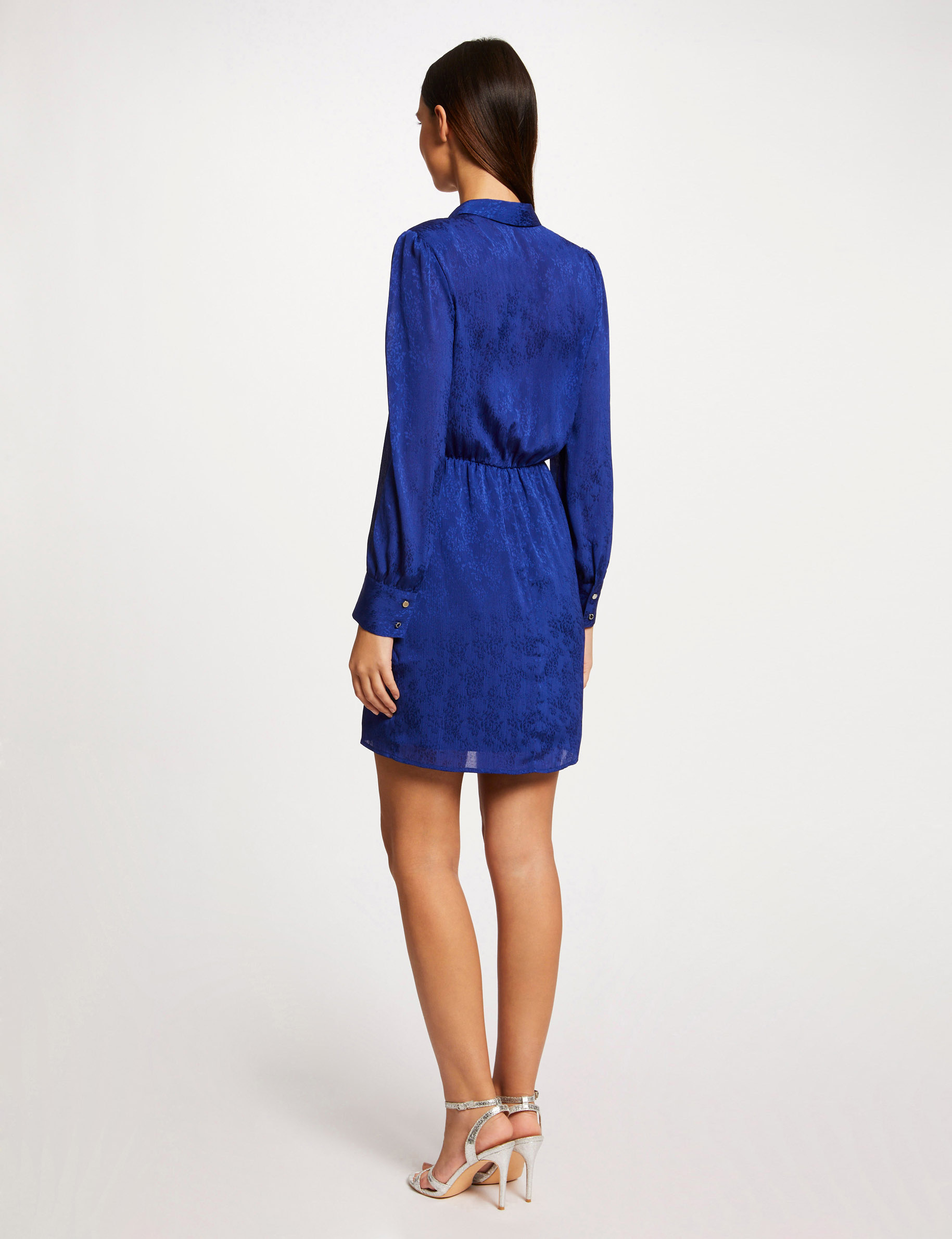Robe droite drapée satinée imprimée bleu electrique femme Robe droite drapée satinée imprimée bleu electrique femme
