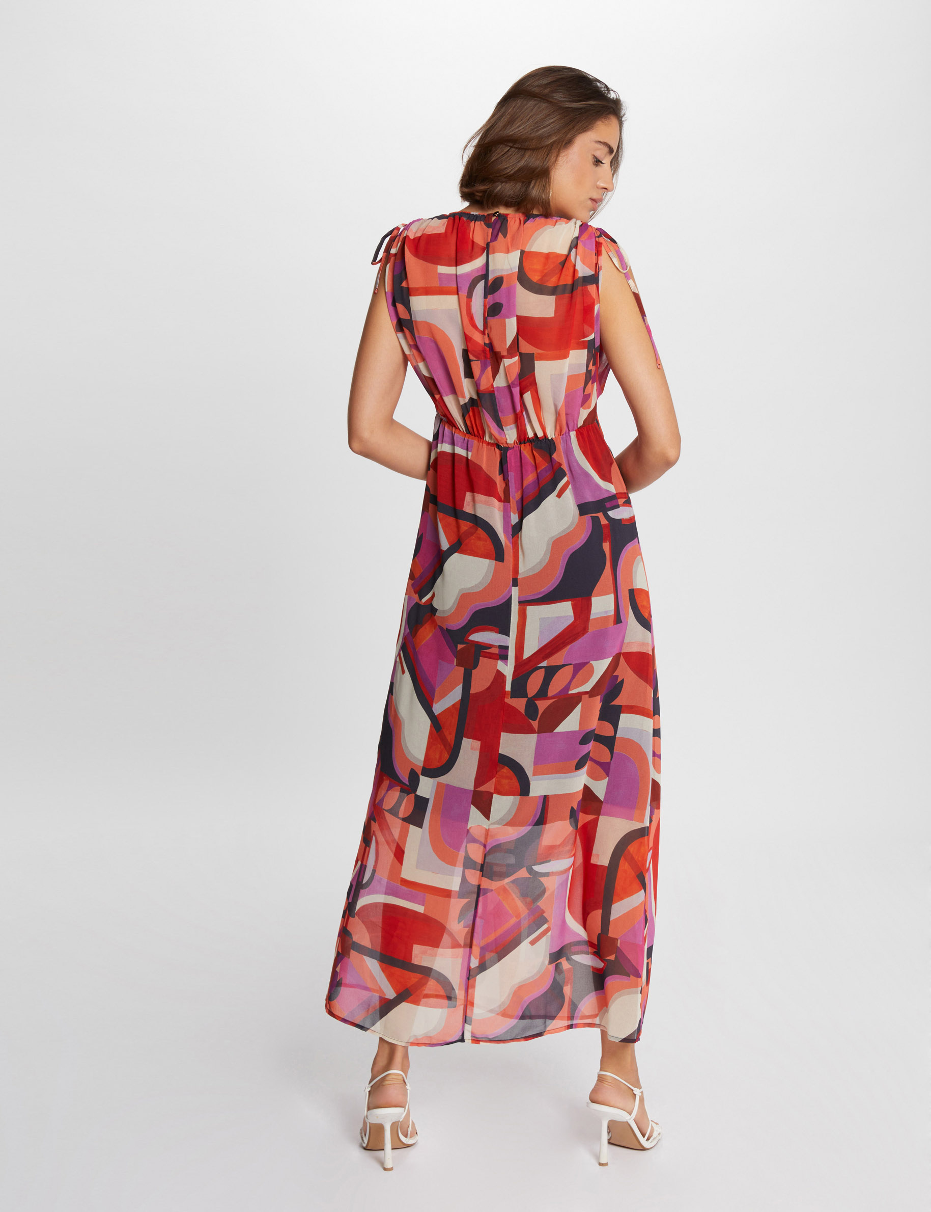 Robe longue cintr&eacute;e imprim&eacute;e multicolore femme